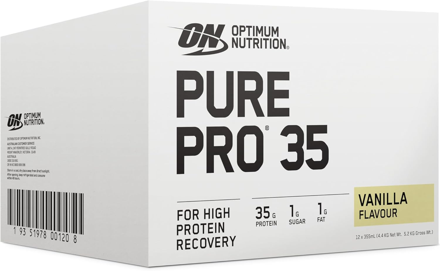 OPTIMUM NUTRITION Pure Pro 35 Protein Drink, Vanilla Flavour, 355Ml, 12 Pack image number 1