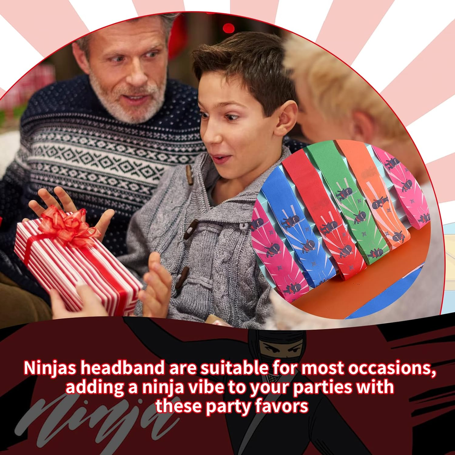 DOSTATNI 24 Pieces Ninja Headbands Karate Headband Red Ninja Warrior Headbands Ninja Party Favors for Ninja Party Decorations Ninja Birthday Theme Party Supplies Rainbow