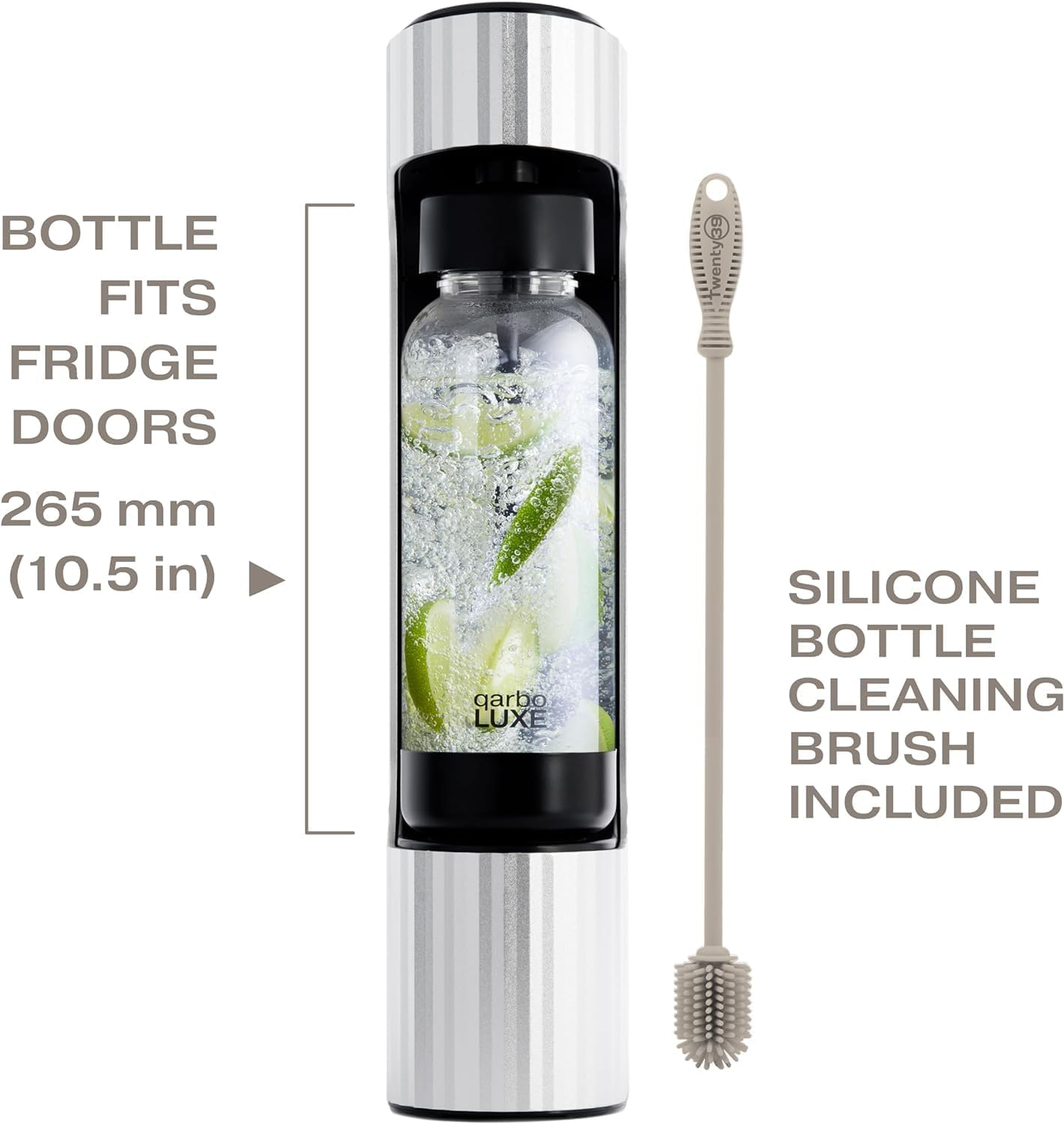 Twenty39 Qarbo LUXE Premium Sparkling Water Maker Machine - Soda Beverage Carbonator for Home, Seltzer & Carbonated Beverage Dispenser, Water Carbonation Fizz Maker (Amalfi Silver) image number 2