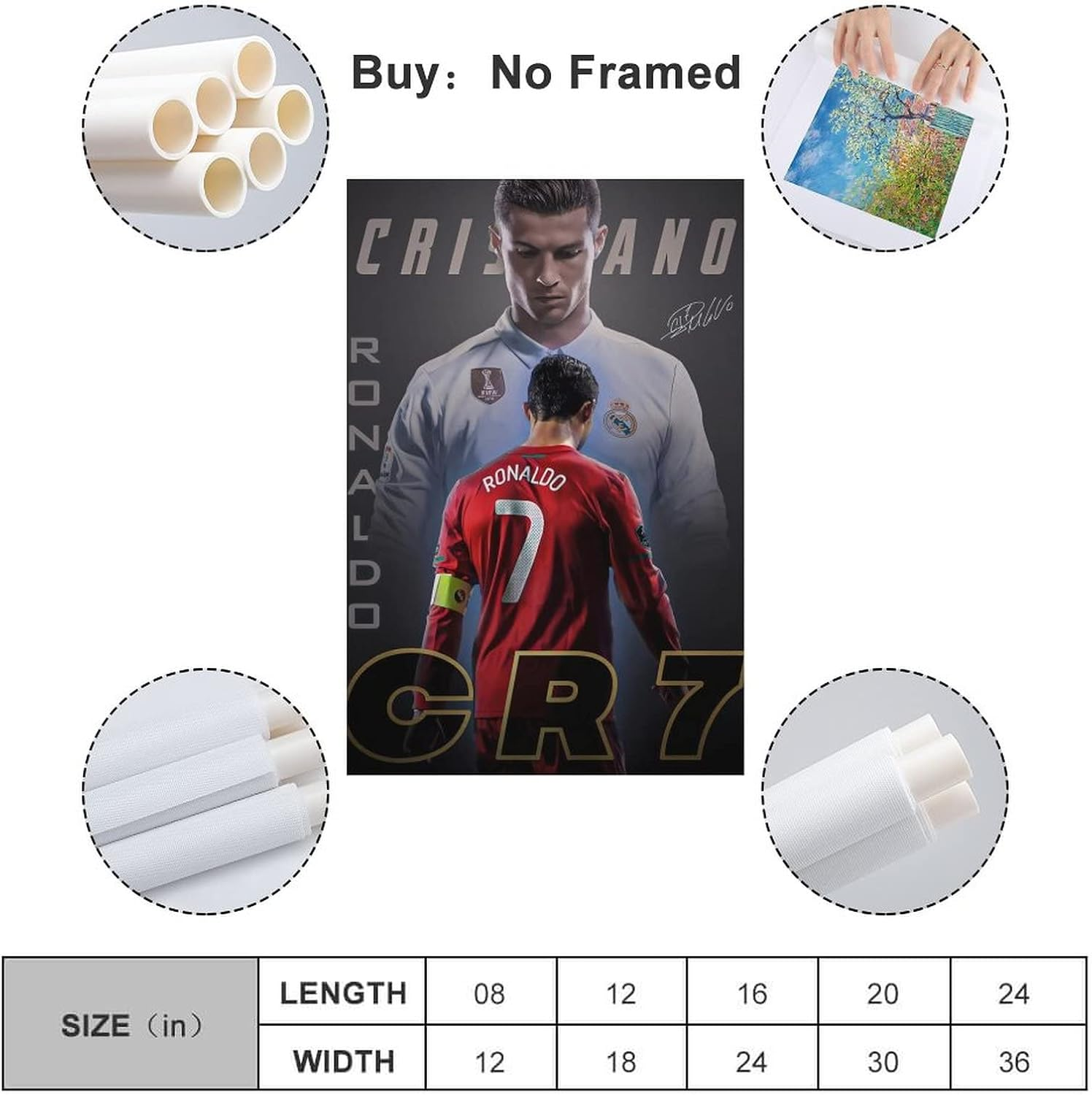 Cristiano Ronaldo Poster 1 Wall Art Canvas Print Poster Home Bathroom Bedroom Office Living Room Decor Canvas Poster Unframe: 16X24Inch(40X60Cm) image number 1