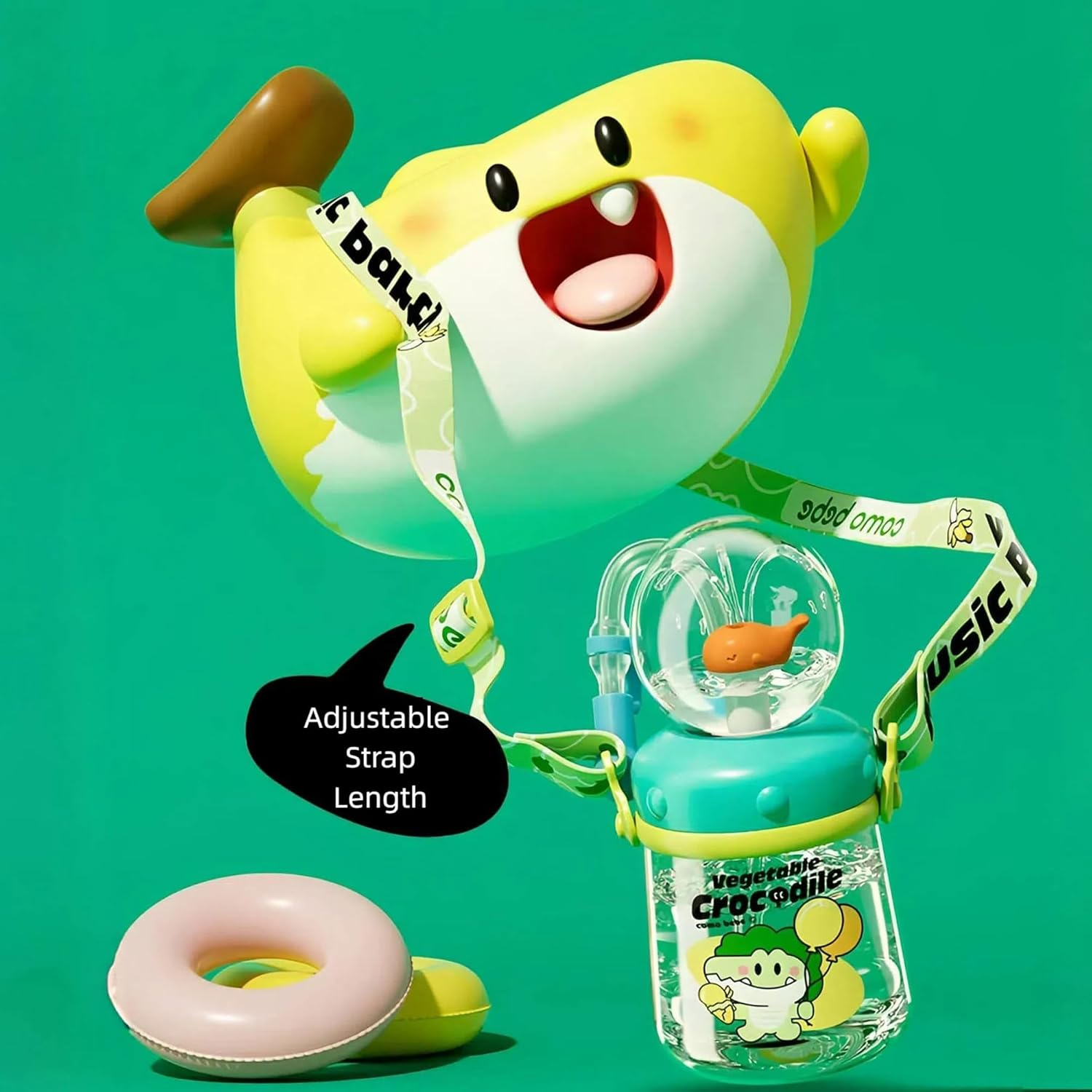 Drinking Cup with Whale Squirt, Weighted Sippy Cups with Adjustable Straps, 300Ml Whale Water Cups with Silicone Soft Tip, Portable Leak Proof Straw Sippy Cup for Kids(Green, Plastics) - Green, Stainless Steel image number 6