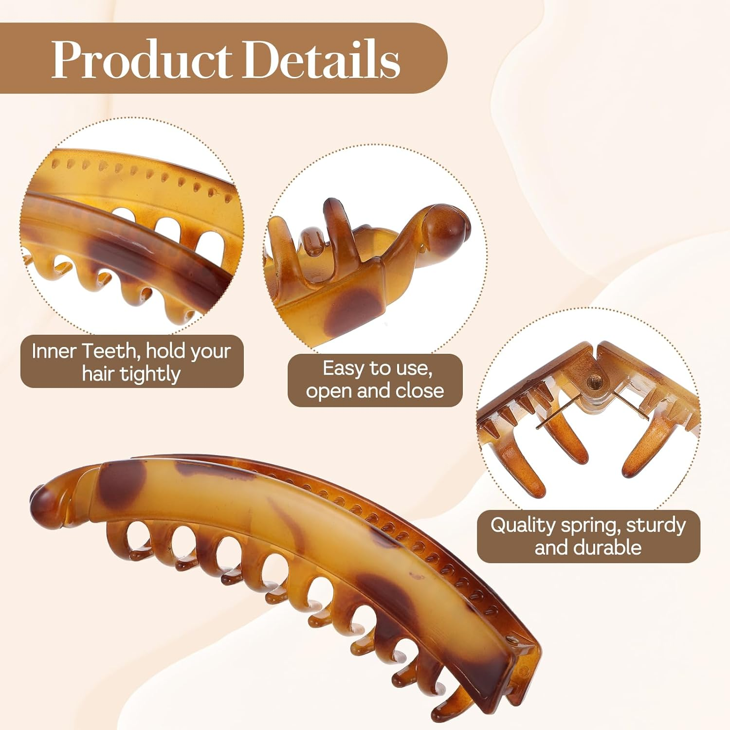 GEEHUA 4Pcs Banana Hair Clips, 5" Large Banana Clip for Thick Hair Strong Banana Claw Clips Big Claw Clips Vintage Stretchy Banana Hair Clip Banana Combs Bow Hair Accessories Gift image number 3