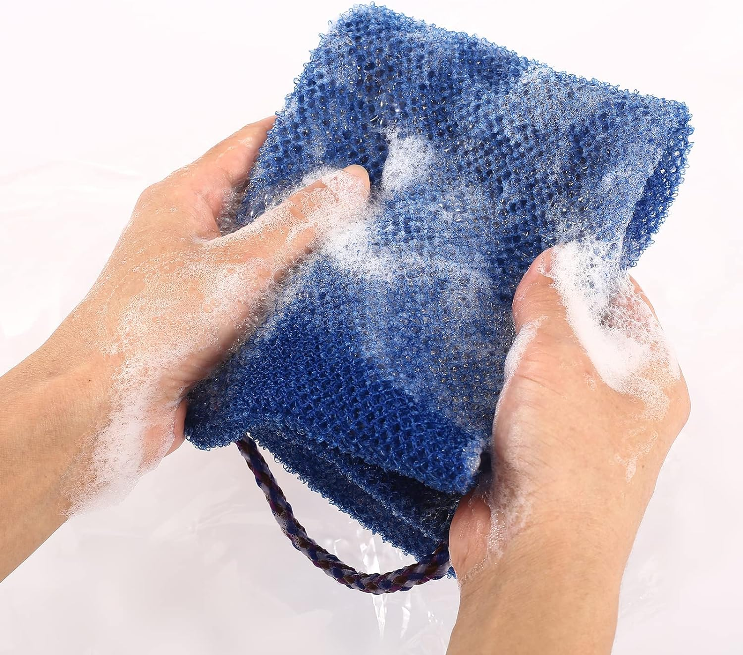 3 Pcs African Net Sponge African Exfoliating Net Long African Bath Sponge Washcloth Shower Net African Body Scrubber Net for Skin Smoother Daily Use(Purple+Blue+Lake Green) image number 3