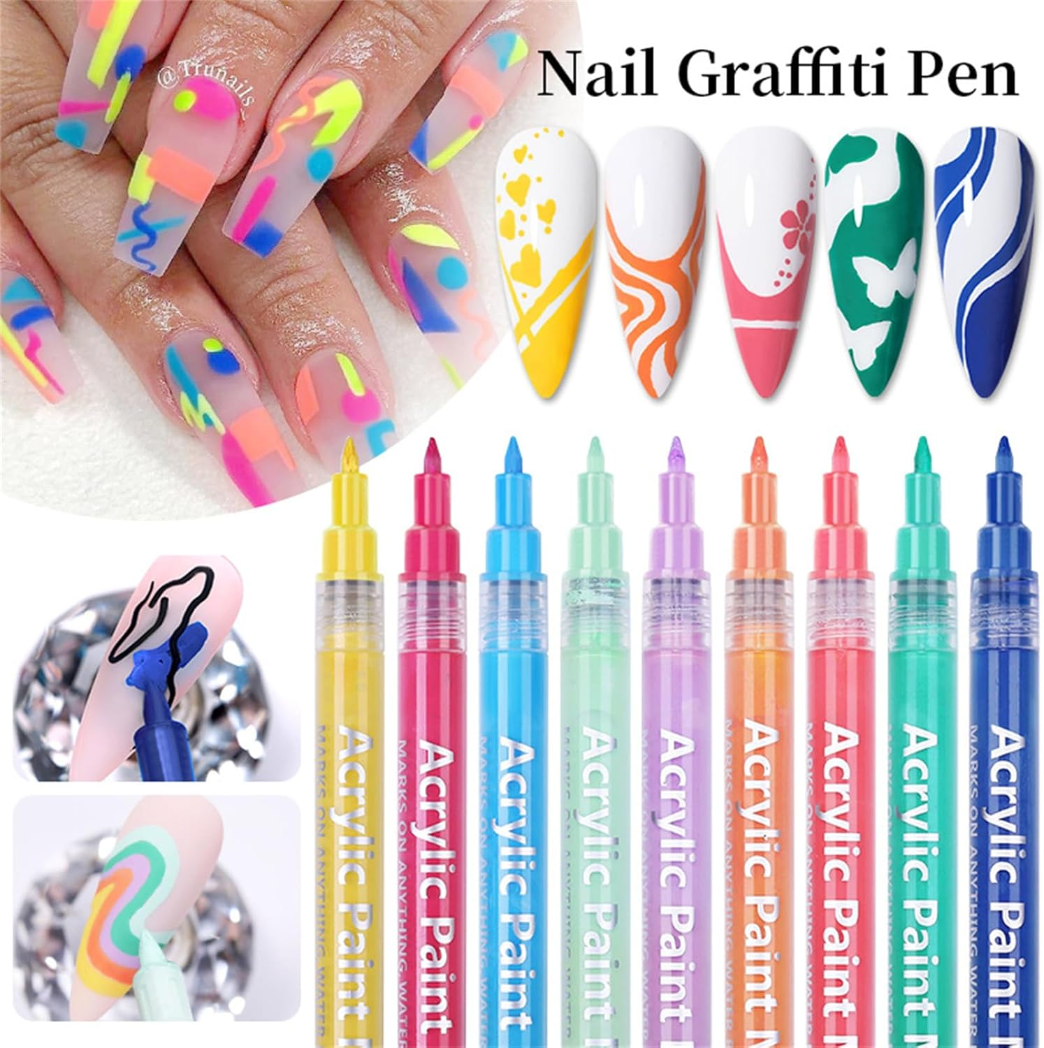 Dynaeuty 3D Nail Art Pens Set, 18 Colours, Quick Drying Acrylic Paint, Dotting Tools for Nail Design (Multicolor#A) image number 3