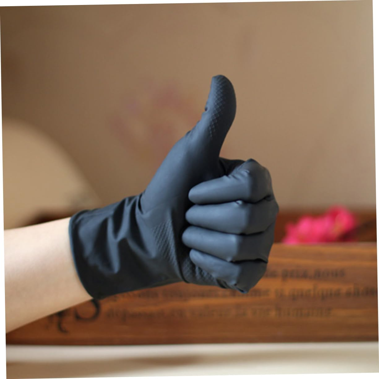 Garneck 10Pcs Laboratory Gloves for Hair Salon and Laboratory Use Black Reusable Latex Material Included for Hair Dye Application and Lab Tasks image number 3