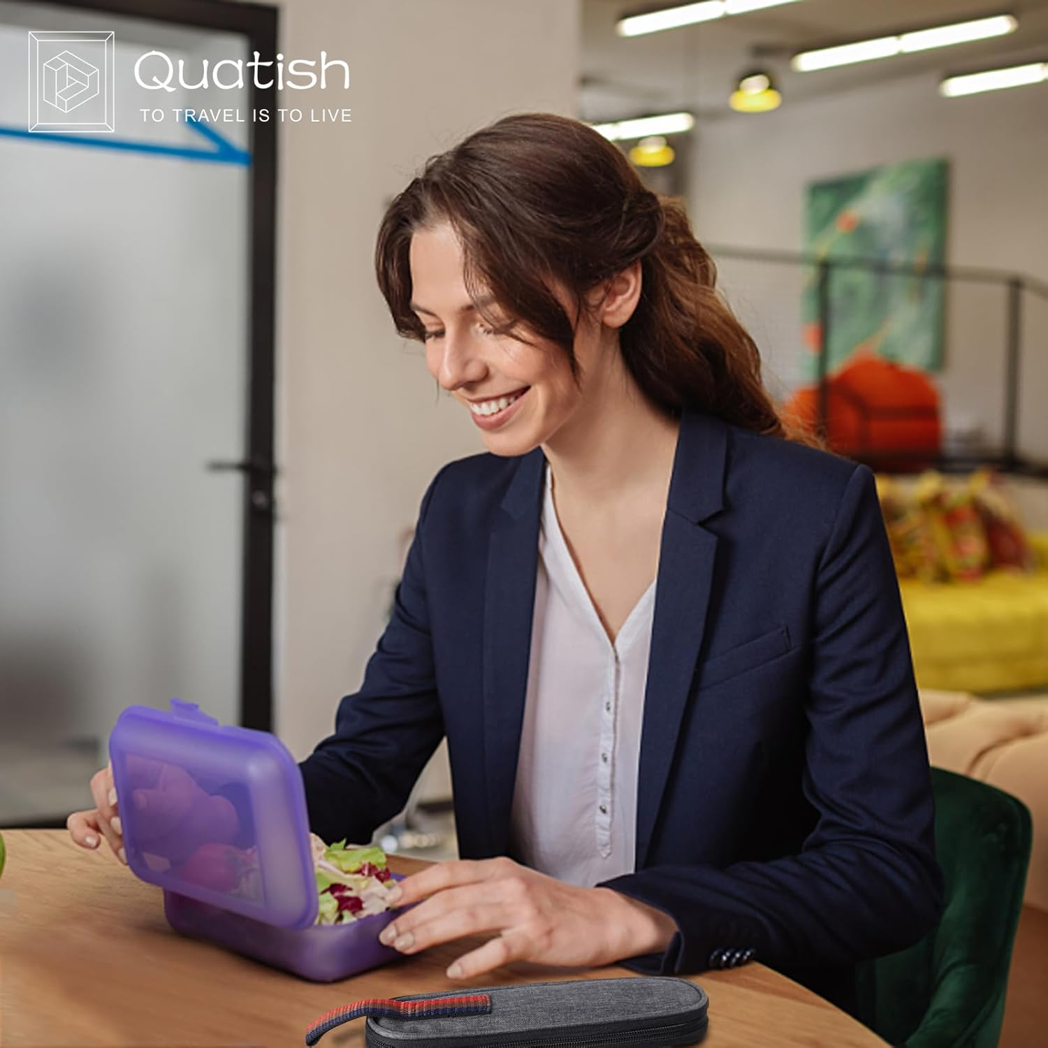 Travel Utensils with Case, Quatish Portable Utensil Set for Work, Stainless Steel Reusable Travel Cutlery Set, Spoon and Fork Set for Camping, Picnic, Gadgets, Men Lunch Box, Rainbow - Black image number 4