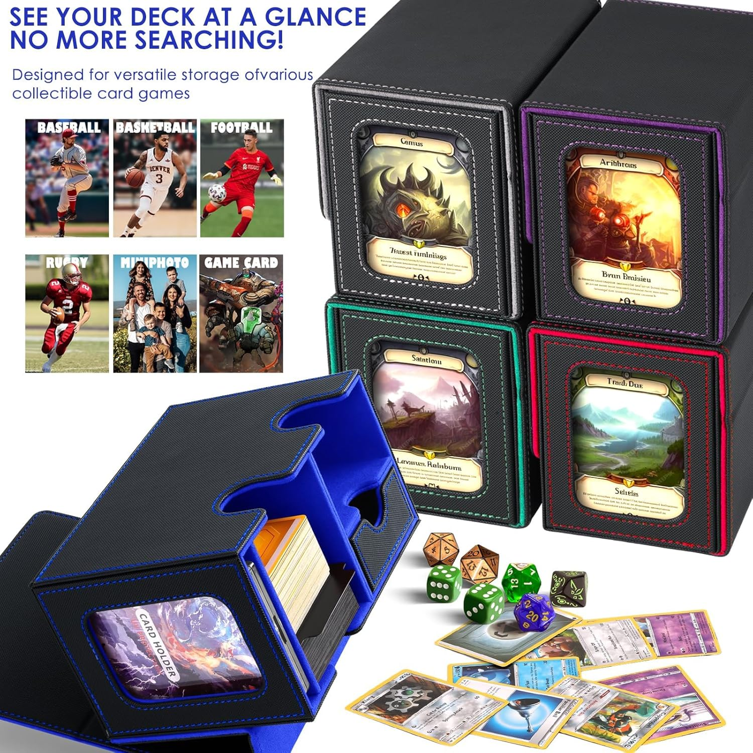 YOZOTI MTG Deck Box for Commander Display with Dice Tray,Double Deck Box Fits 160 Double Sleeved /200 Single Sleeved Trading Cards, TCG Card Deck Box with 2 Dividers and 1 Magnetic Card Holder image number 5