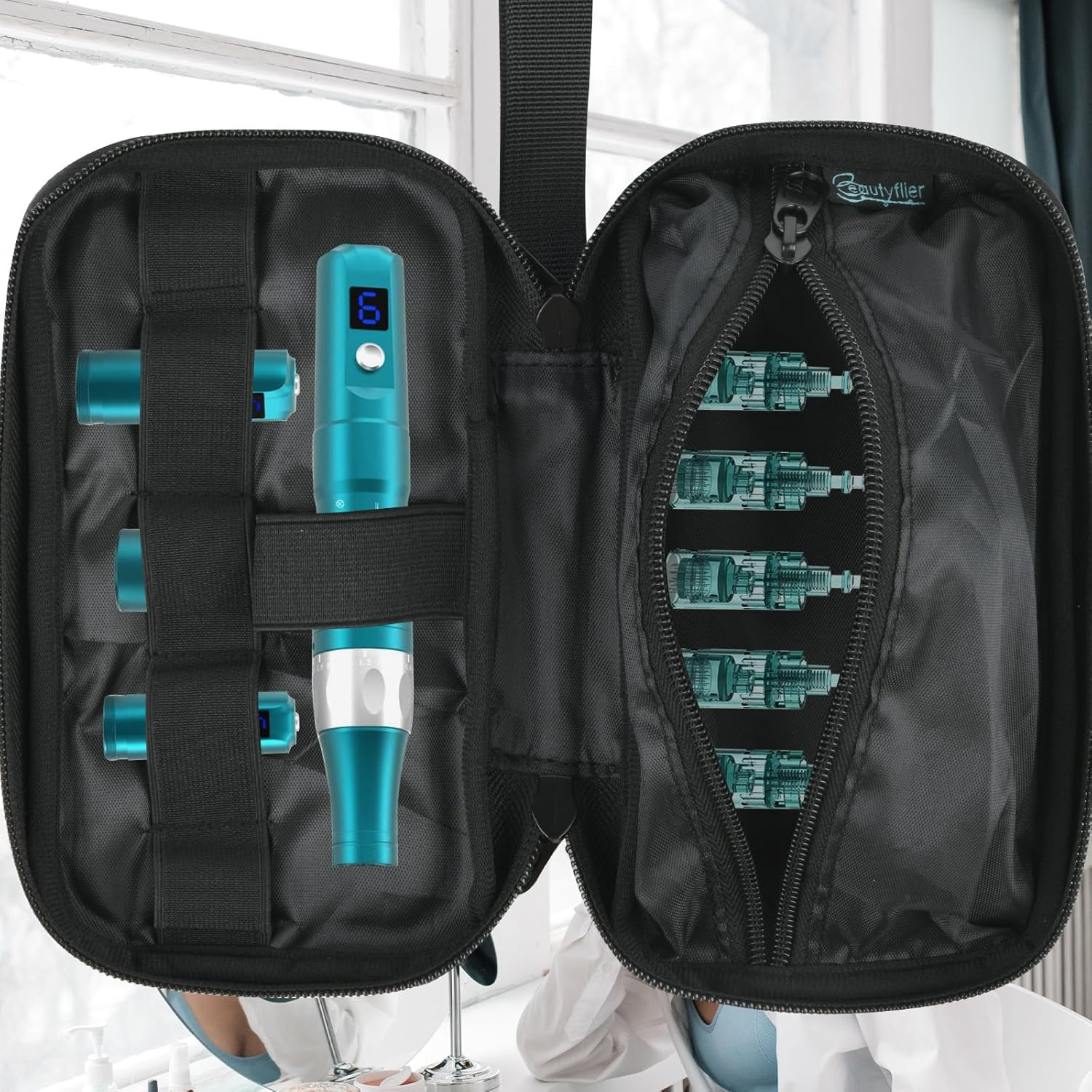 Beautyflier Carry on Bag for Microneedling Pen, Black Travel Makeup Bag for Mcroneedling Machine, Tote Bag for Women Compatible with Dermapen Microneedling Pen, Dr Pen Microneedling Pen, Bag Only, image number 3