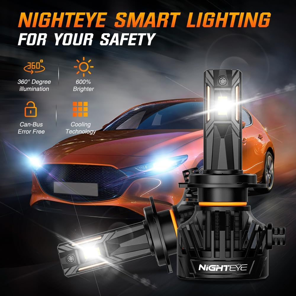 NIGHTEYE H7 Bulbs, 30,000 LM H7 LED Headlight Bulbs, with 360&deg; Adjustable Lock Ring, Double Ball Cooling Fan, Easy Installation, Fog Light, Pack of 2 (H7) image number 4