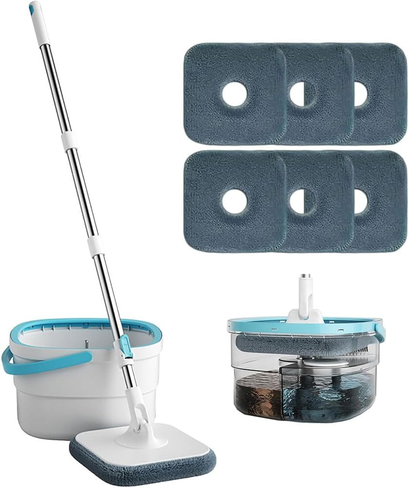 Spin Mop and Bucket with Wringer Set &ndash;Separates Clean & Dirty Water, 360&deg; Swivel Flat Mop, 6 Reusable Microfiber Pads, for Tile, Wood, Marble, and Window Cleaning image number 3
