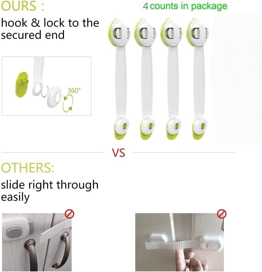 4 Packs Child Safety Cupboard Latch Stick on for Kitchen Self Adhesive Baby Proofing Latch Children Proof Locks for Door, Drawer, Closet, Refrigerator, Trash image number 3