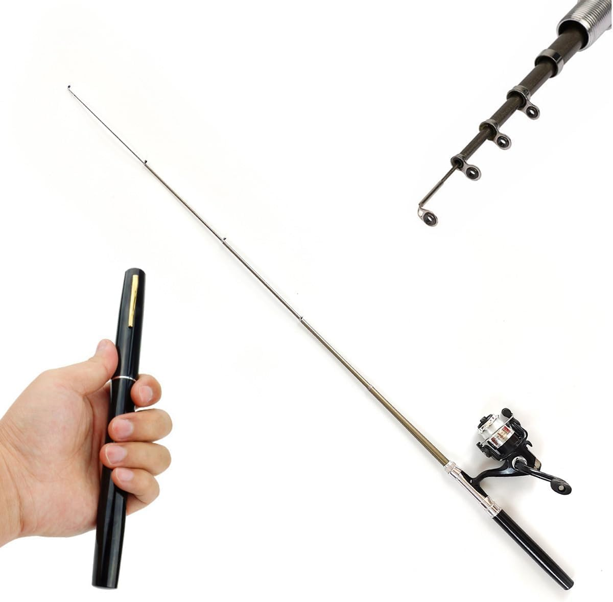 Fishing Rod Reel Combo, Mini Pen Fishing Pole Kit Telescopic Fishing Rod Spinning Reel Combo Kit image number 2