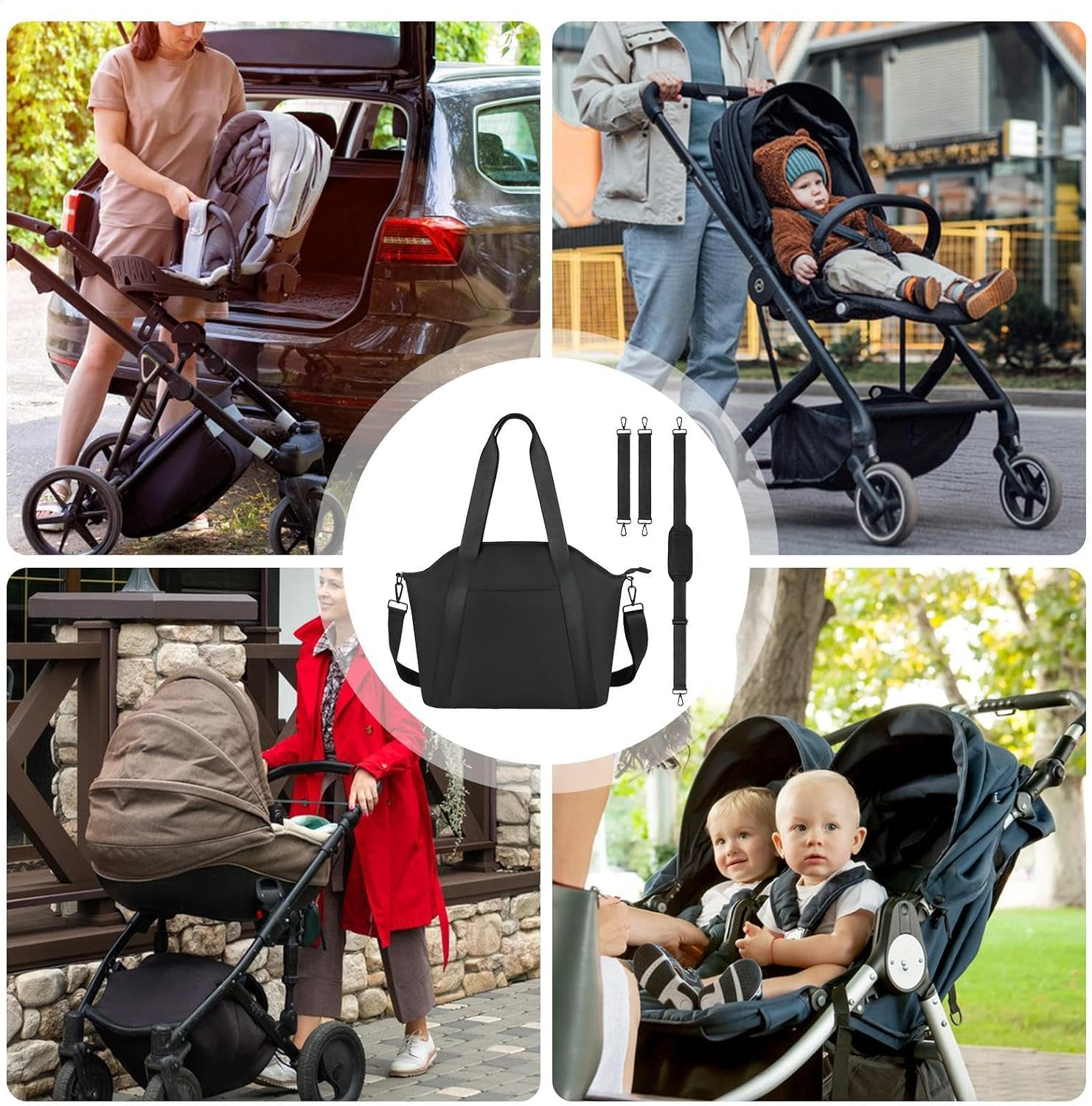 Stroller Bag, Diaper Bag, Waterproof Bag, Storage Bag, Mom Waterproof Supplies Storage Bag, Mom Bag Milk Bottle Holder Diaper Tote Bags with Shoulder Strap, Large Capacity for Wet Wipes Diaper Travel, image number 6