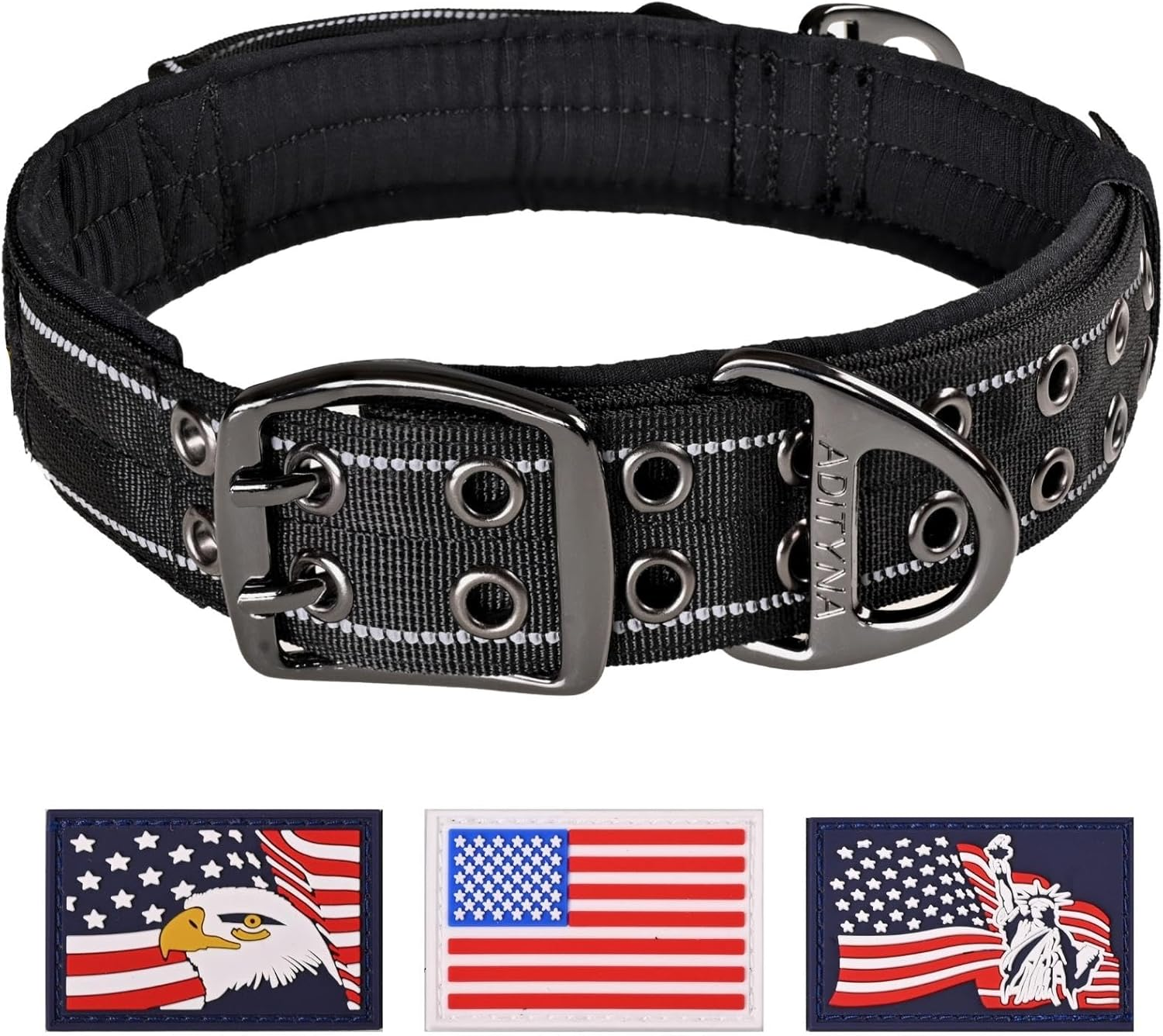 ADITYNA Heavy Duty Dog Collar for Large Dogs - Reflective Green Collar with Handle for Training, and Walking - Wide, Thick, Tactical, Soft Neoprene Padded