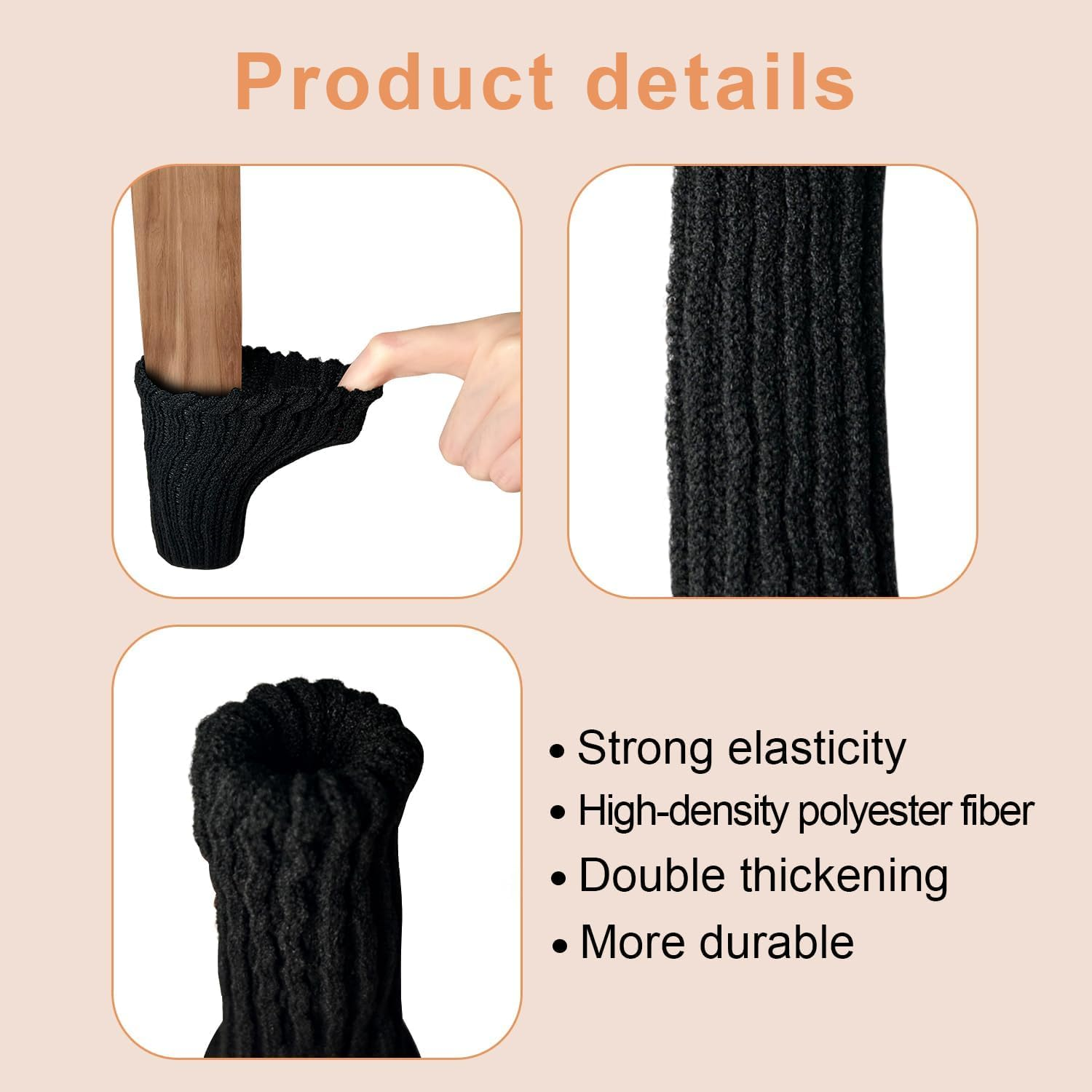 32Pcs Furniture Socks Funcyboo,Chair Socks Elastic Chair Leg Socks for Various Leg Shapes Non-Slip Chair Leg Feet Socks for Avoid Scratches Knitted Chair Feet Socks Fit Desk Chair Wood Tile Etc(Black) image number 5