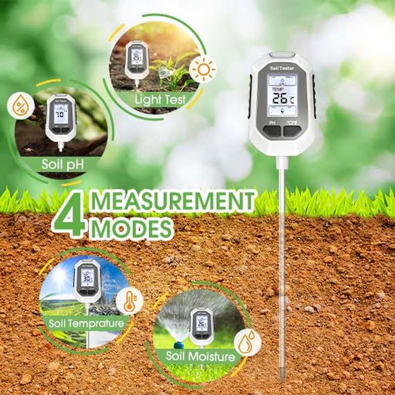 4-In-1 Soil Moisture Meter Digital Plant Temperature/Soil Moisture/Ph Meter/Sunlight Intensity Backlight LCD Display Soil Test Meter for Gardening, Farming and Outdoor Plants image number 5