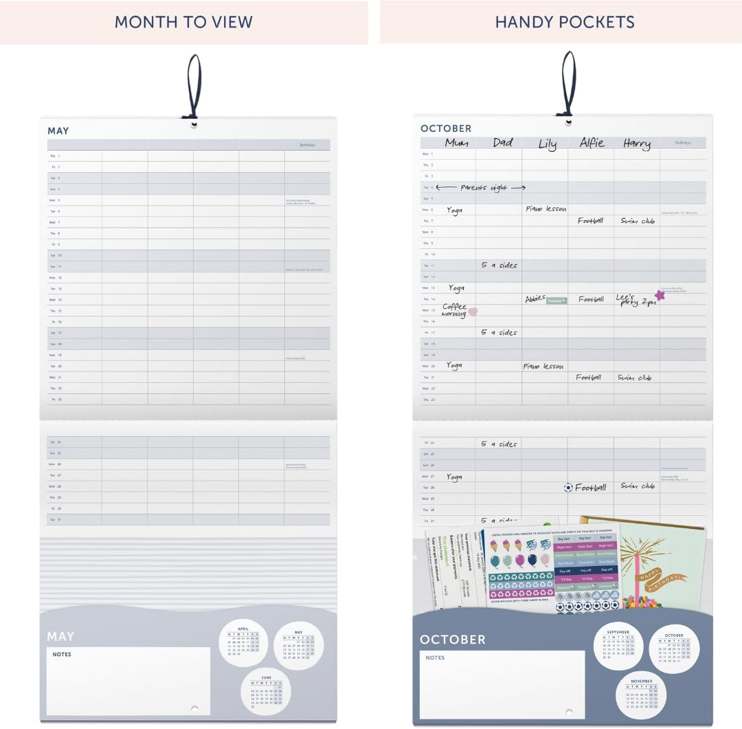 Busy B Large Family Wall Calendar 2025 &ndash; Pink Spray Design with 5 Columns & Storage Pockets - Monthly 2025 Calendar for Busy Families with Colour-Coded Stickers - 30.5 X 30.5Cm image number 6