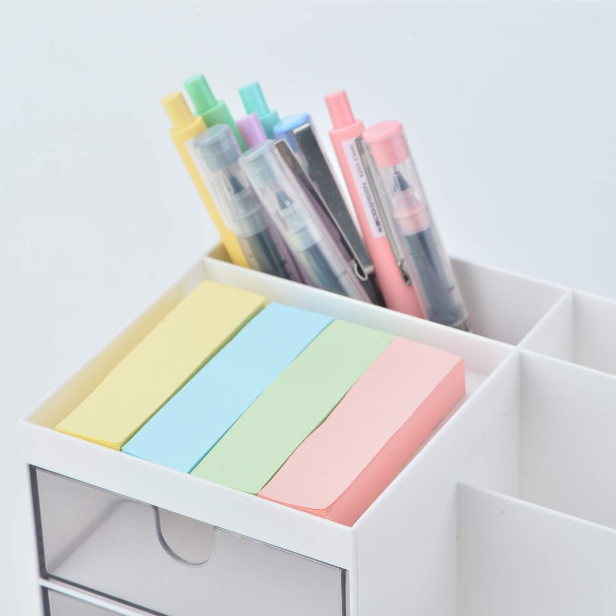 Citmage Desk Organizer Caddy with 12 Compartments Office Workspace Drawer Organizers Desktop Holder Plastic Stationery Supplies Storage Box for Pencils,Markers,Erasers,Pens,Sticky Notes(White)&hellip; - Blue 2 image number 4