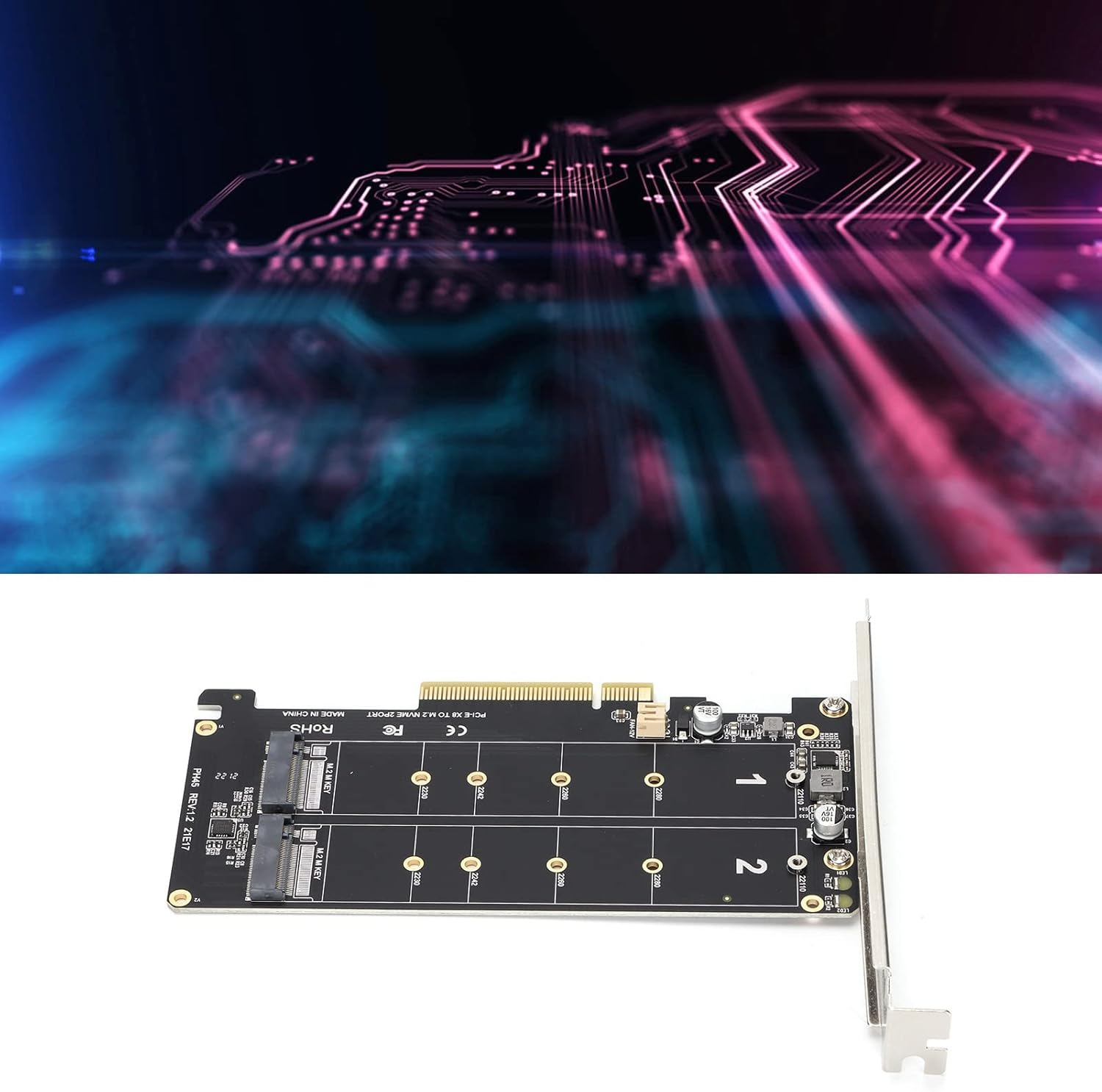 Dual M.2 Nvme SSD to Pcie Adapter Card X8 M Key Hard Drive Converter Reader Expansion Card Supports Split Function X4X4X4 or 4X4 Mode (Ph45)