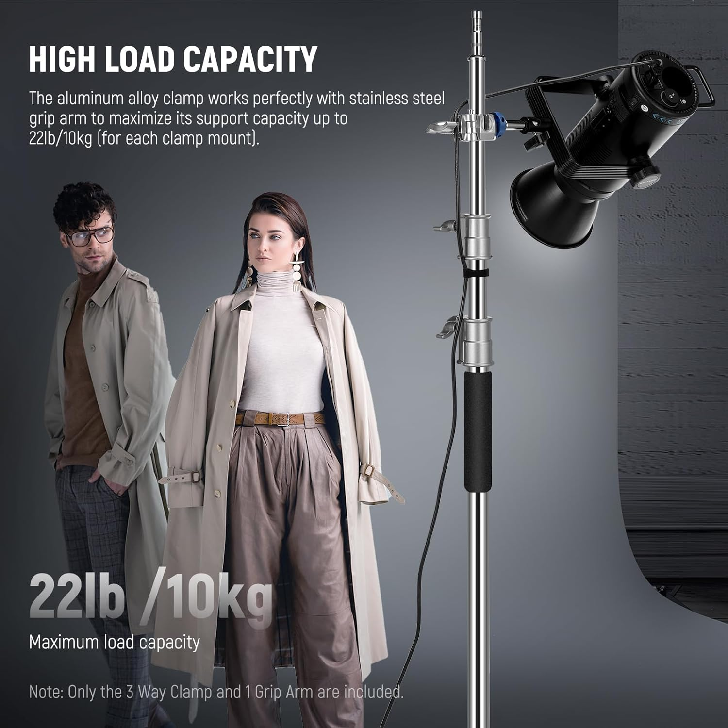 NEEWER 3 Way Clamp with 4.1In/105Mm 5/8" Baby Pin Stud for 1"-1.4"/25-35Mm Tube C Stand Boom Arm Grip Arm Photography Light Stand, Stainless Steel for LED Video Light Flash, Max Load 22Lb/10Kg, UA045