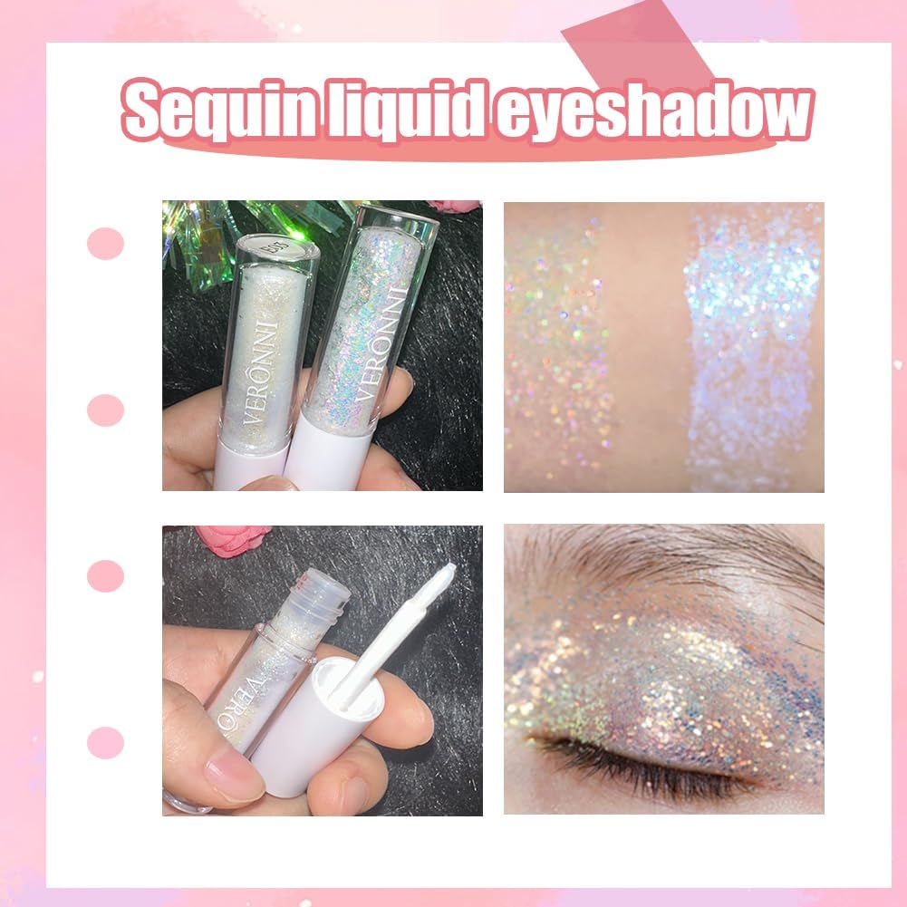 Liquid Glitter Eyeshadow 2Pcs,Glitter Eyeshadow Makeup Kit,Shimmer Liquid Eye Shadow Stick,Waterproof Long Lasting Shiny Colorful Glitter Eye Shadow for Women (#01#03) - (0204) image number 3