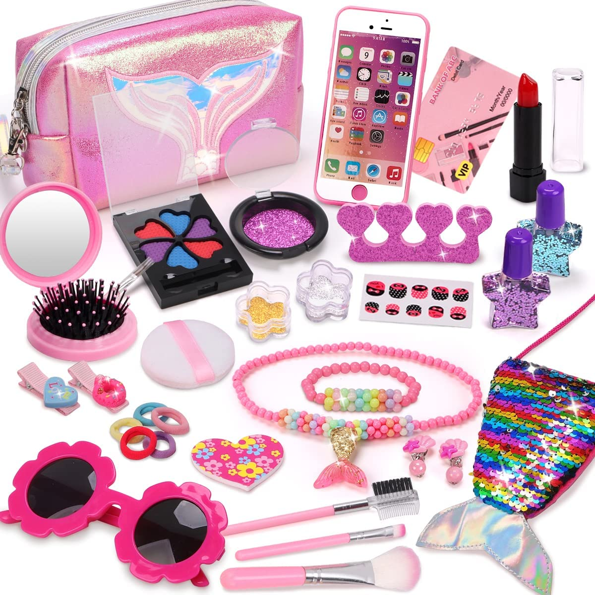 REMOKING 31 PCS Kids Makeup Toy Kit for Girls, Fake Makeup Set Toy W/Toddler Purse,Handbag, Toy Phone,Cosmetics Accessories,Pretend Play Beauty Set,Birthday Toy 3 4 5 6 7 8 Years Old Kids image number 2