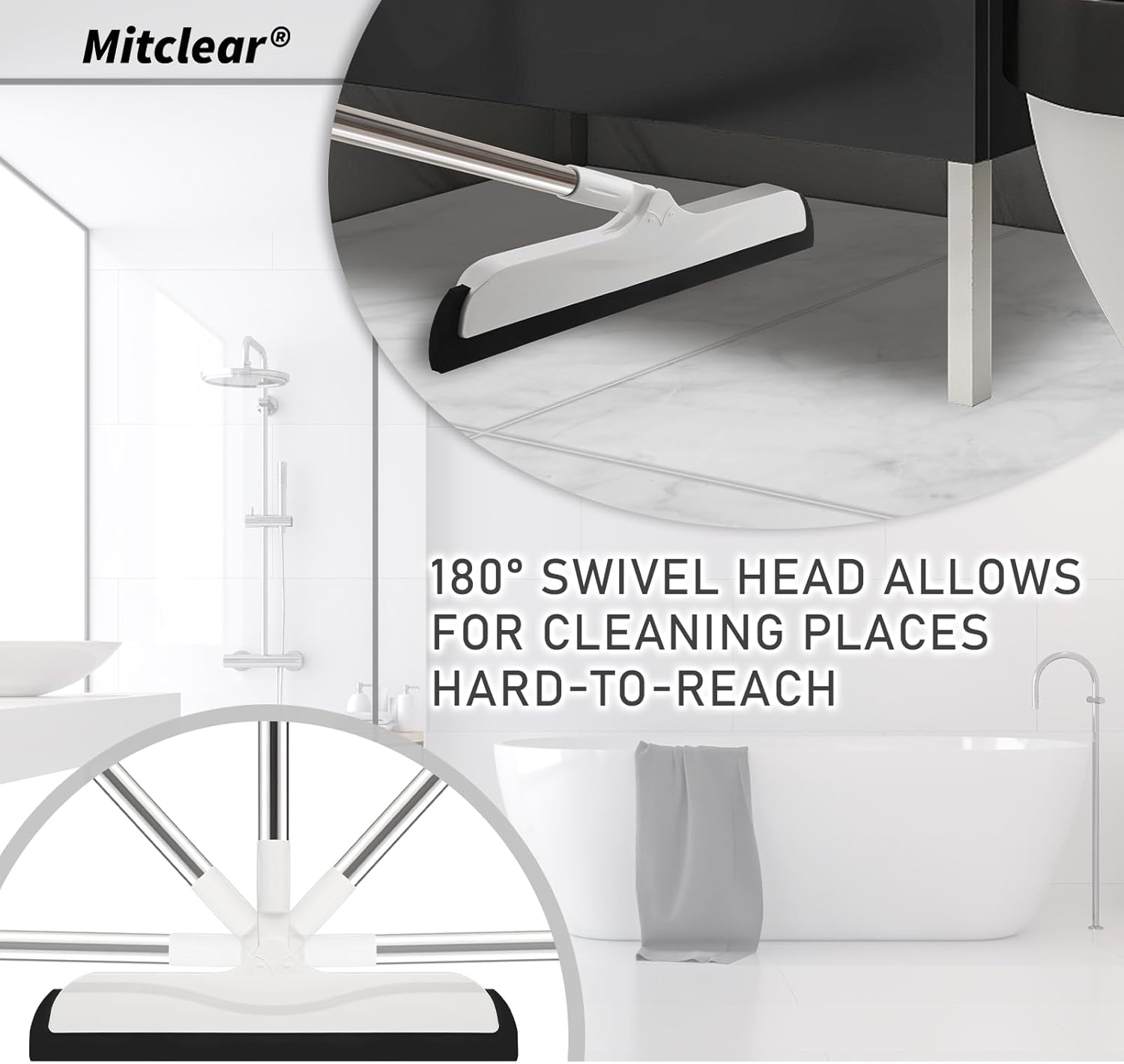 Mitclear Floor Squeegee with Adjustable Handle(50In), Foam Squeegee for Wet Room, Floor Water Cleaning Wiper for Bathroom Shower Kitchen Pet Hair image number 2