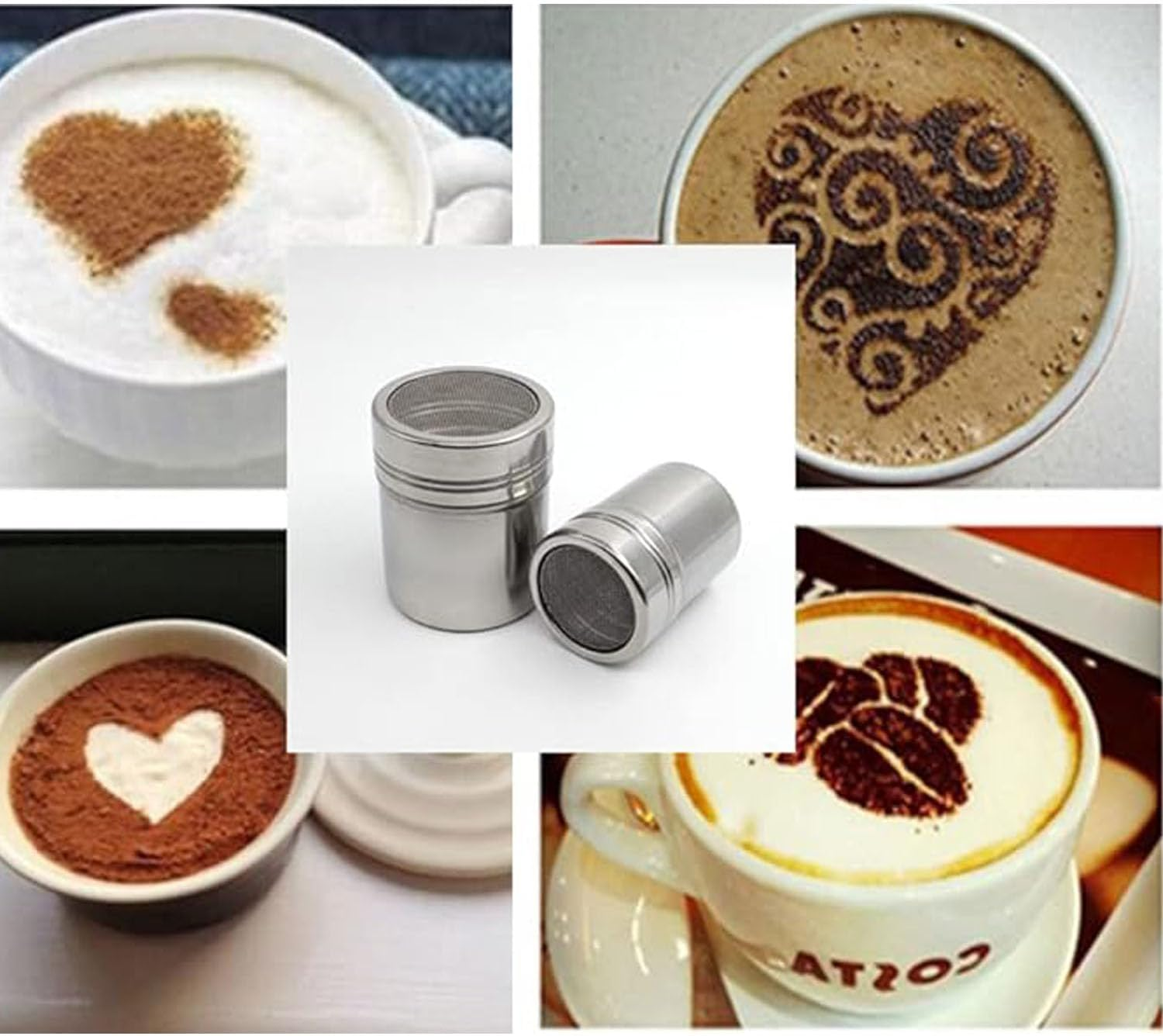 EOMECUIGAO Stainless Steel Powder Shaker 2PCS Powder Dispenser with Dust Cap Cocoa Powder Dispenser Pepper Shaker Barbecue Seasoning Bottle Coffee Utensils image number 5