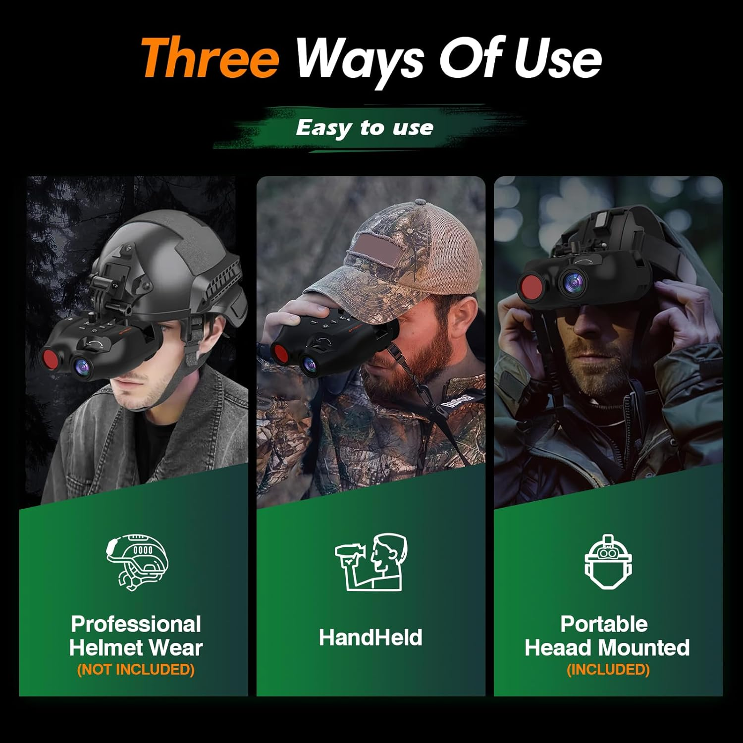 Night Vision Goggles Head Mounted for Adults,984Ft Rechargeable Infrared Digital Binoculars,5X Digital Zoom, Hands Free Night-Vision Goggles with 32GB TF Card, Photo & Video Capture,Head Strap image number 5