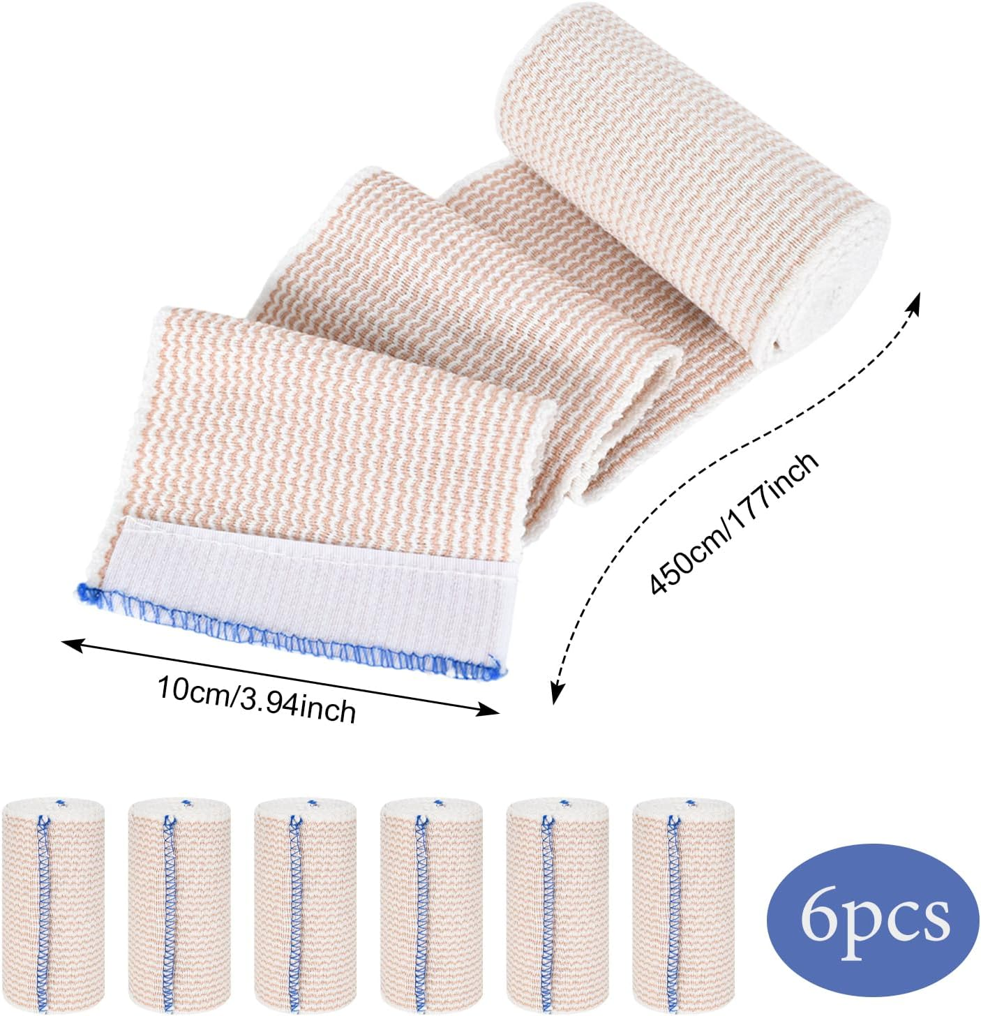 5 Pack Elastic Compression Bandage Wrap 10Cm*4.5M Elastic Bandage Wrap Reusable, Elastic Tubular Bandage for Knee, Premium Elastic Bandage Wrap with Self-Closures, Elasticated Bandage Wrap, Washable image number 1