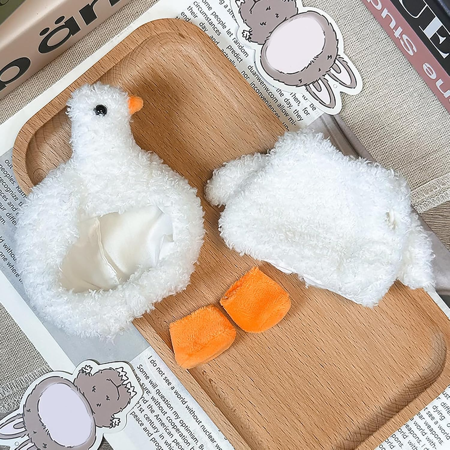 Clothes for Labubu, 17Cm Doll Clothes Set Suitable for Labubu Dolls Accessories - Plush Swan Hat + Plush Top with Wings + Yellow Socks (NO Doll),Little Swan