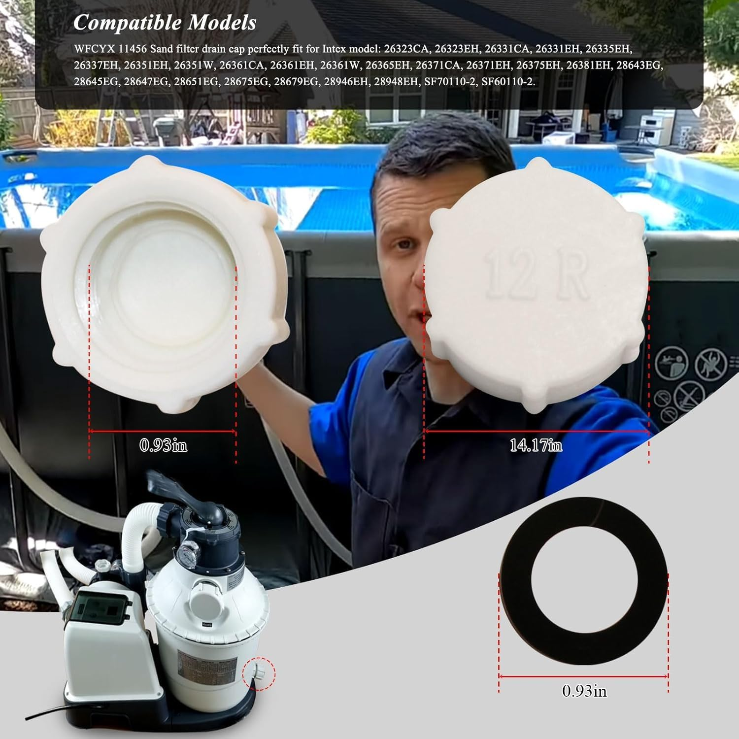 Drain Valve Cap Compatible with Intex Pools 11456 & 11385 Sand Filter Drain Cap with O-Ring for above Ground Pool, Drain Plug Cap for Sand Filter Pumps and Combo Replacement Parts,Sf90110-1,Sf60110-2 image number 5