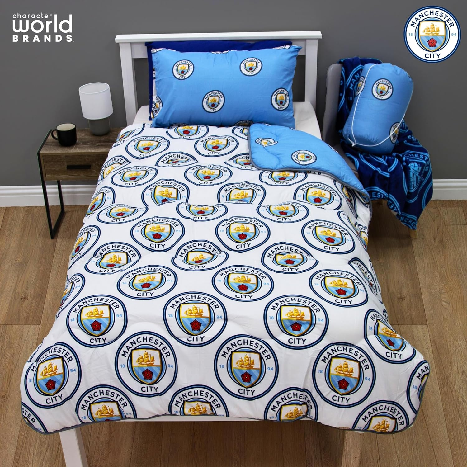 Character World Manchester City FC Official Single Bed Coverless Duvet Bedding Reversible Coverless Quilt, Pillowcase Washable Duvet for Travelling 10.5 Tog image number 2