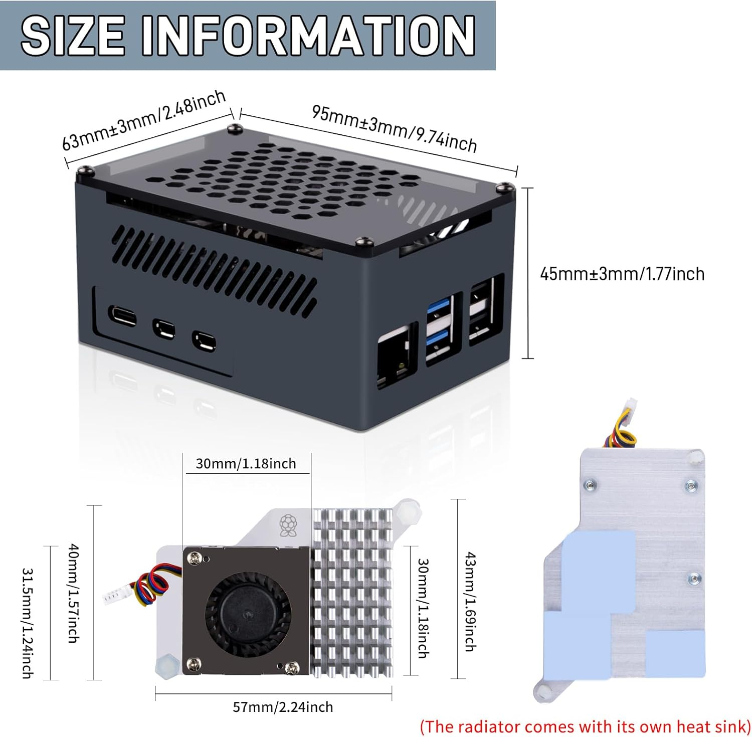 Geeekpi P33 M.2 NVME M-Key Poe+ Hat with Official Pi 5 Active Cooler and Aluminum Case for Raspberry Pi 5, Support M.2 Nvme Ssds 2230/2242/2260/2280 image number 1