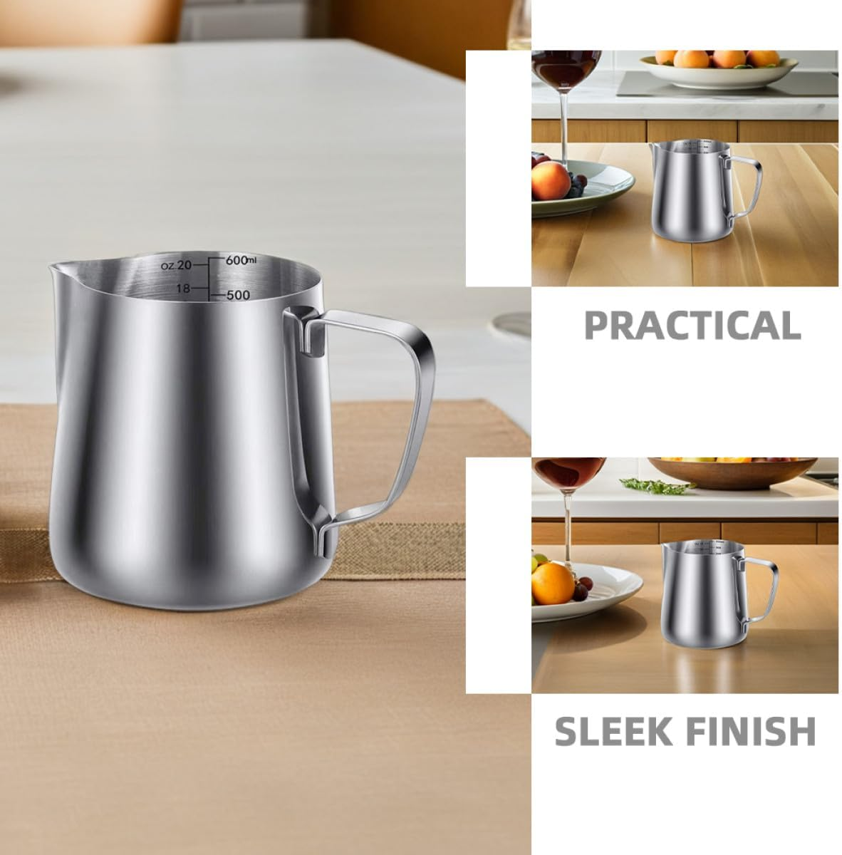 BESPORTBLE Stainless Steel Milk Frother Cup Set 350Ml 600Ml Steaming Pitcher Jug with Latte Pen Coffee Bar Accessories for Cappuccino and Espresso Brewing image number 5