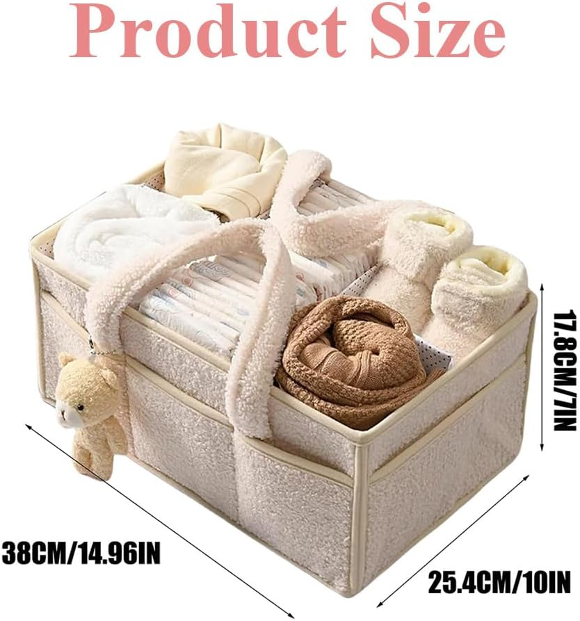 Diaper Caddy Organizer,With Compartments,Plush Storage Bag,Portable Car Travel Organizer,Foldable Essentials Storage,For Diapers,Wipes,Towel image number 2