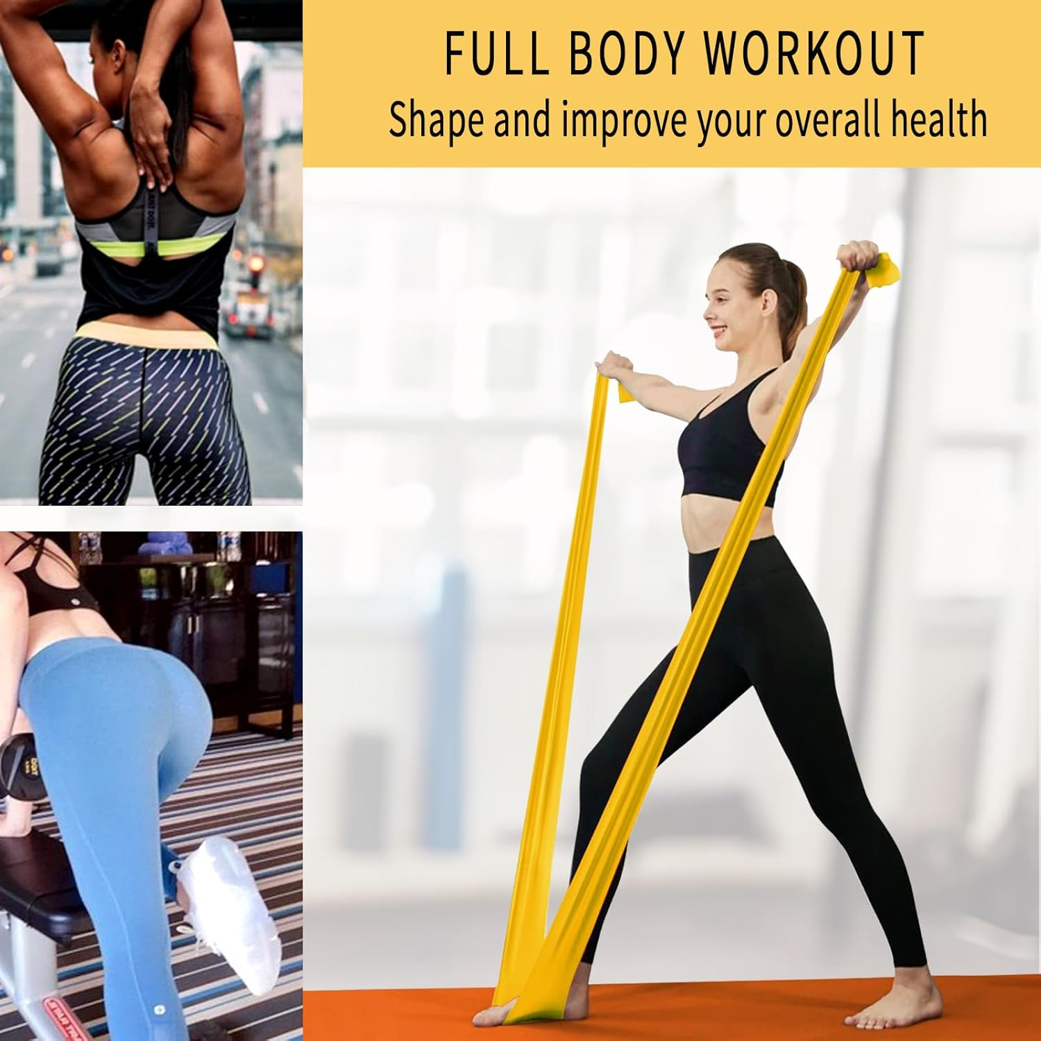 Resistance Bands Set, 5 Pcs Exercise Bands, Elastic Stretch Bands for Physical Therapy, Strength Training, Yoga, Pilates, At-Home or the Gym Workouts