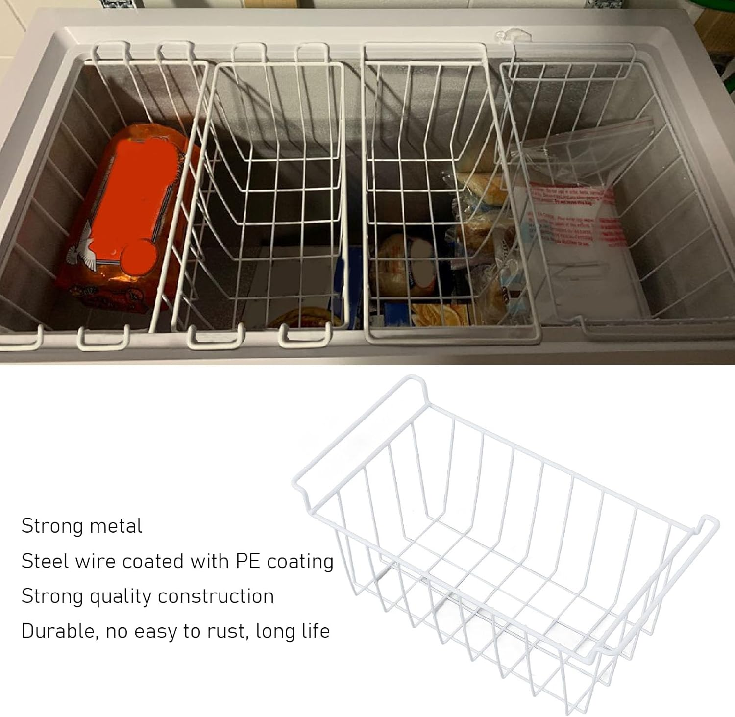 Freezer Wire Storage Basket, Freezer Basket Accessories for Pantry Storage, Organizing Easy to Access and Wash for Freezers Refrigerators Shelve (L 45Cm X W 24.5Cm X H 20Cm) image number 4
