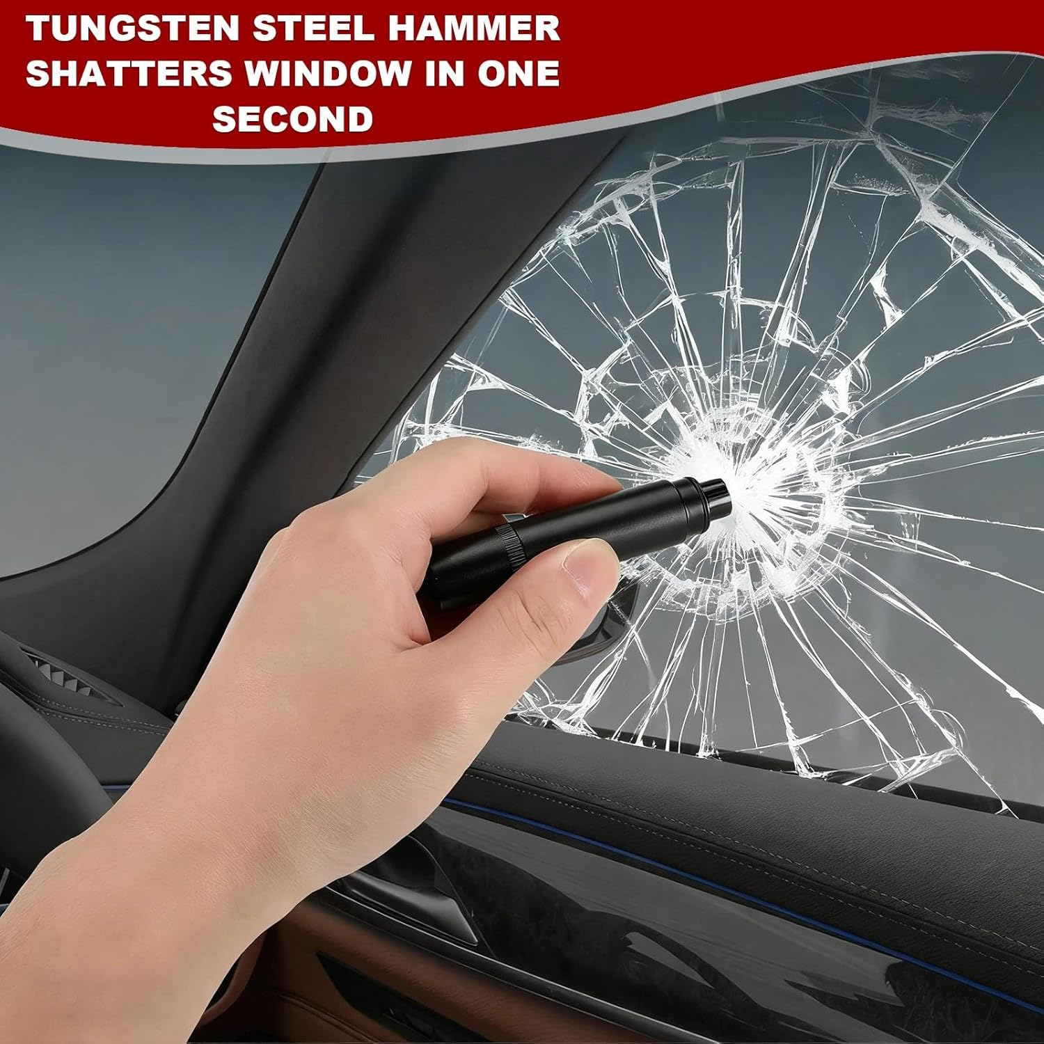 Safe Hero Life Hammer, 2 Pack 2-In-1 Car Window Breaker with Holder, Testing Glass & Survival Whistle, Life Hammer with Seatbelt Cutter for Car Safety, Red and Black image number 1