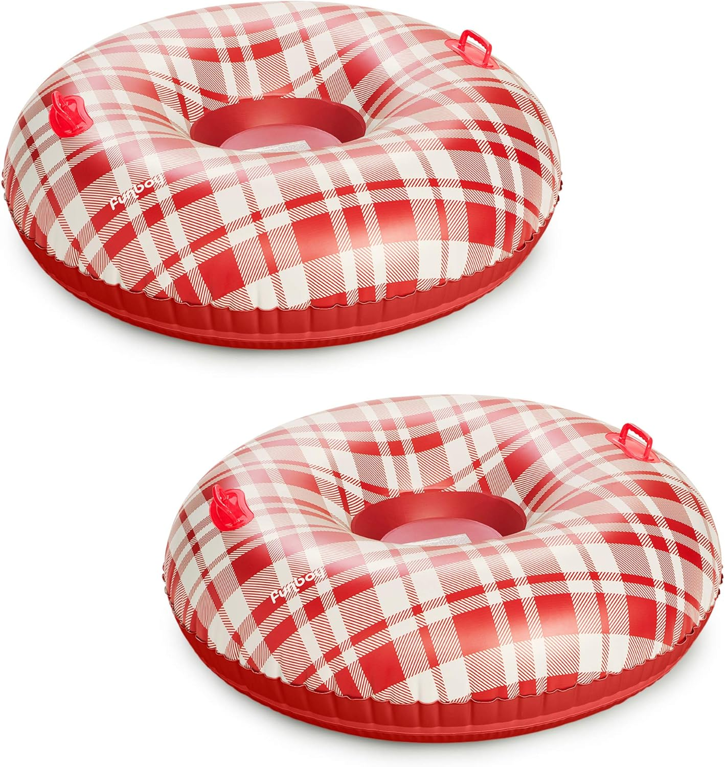 FUNBOY Inflatable Sleigh - Two Person Capacity Winter Snow Sled with Handles, Pull Rope, Rubber Base Tracks, Silver, Single