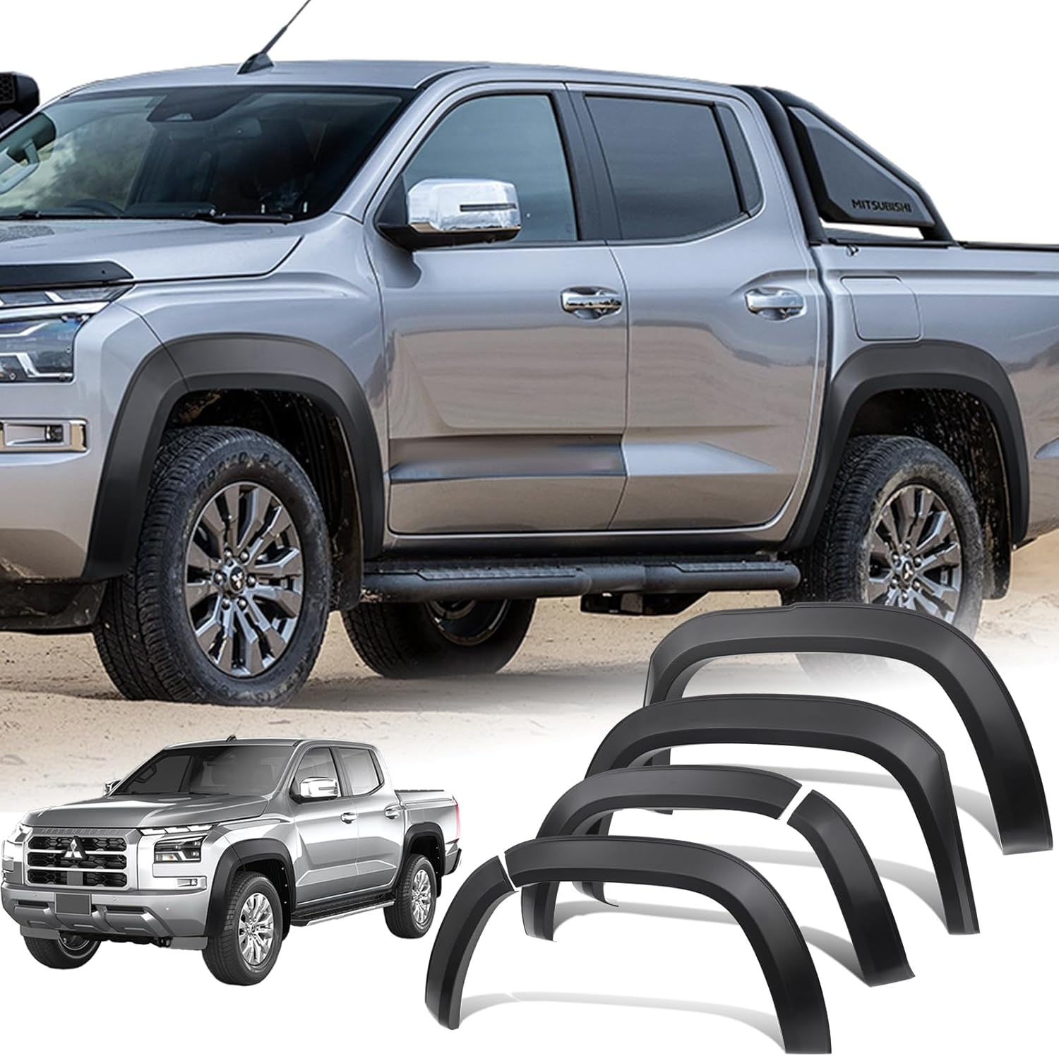 For Mitsubishi Triton MV 2024 2025 Accessories Fender Flares Wheel Arches Guard Protector Cover 43MM Extra Wide Body Kit Wheel Brow, Matte Black 6Pcs/Set image number 1