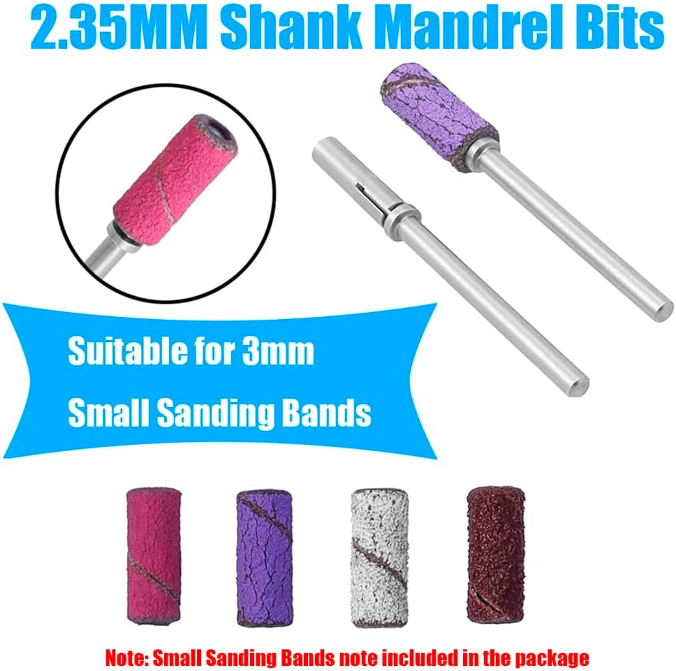 Yakamoz 2Pcs Small Nail Sanding Bands Mandrel, 3.1Mm Dia Mandrel Cuticle Bit Stainless Steel Professional Sanding Bits for Electric Drill Nail File Machine & Acrylic Nails Manicure Nail Art DIY Used image number 2