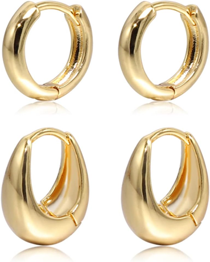 2 Pairs Small Hoop Earrings for Women 18K Gold Plated Hoop Huggie Earrings for Women (Set 5-2 Pairs) image number 4