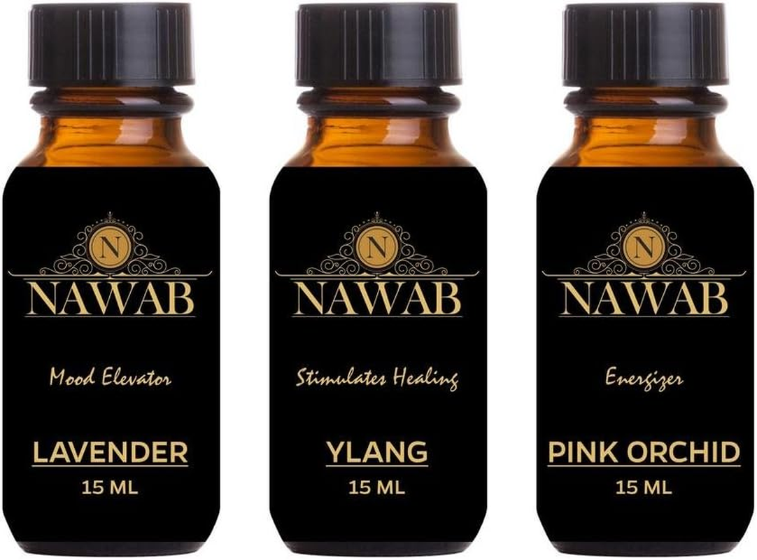 NAWAB Aroma Oil / Diffuser Oil / Scented Oil / Fragrance Oil ( Lavender , Ylang-Ylang , Pink Orchid - 15Ml Each)