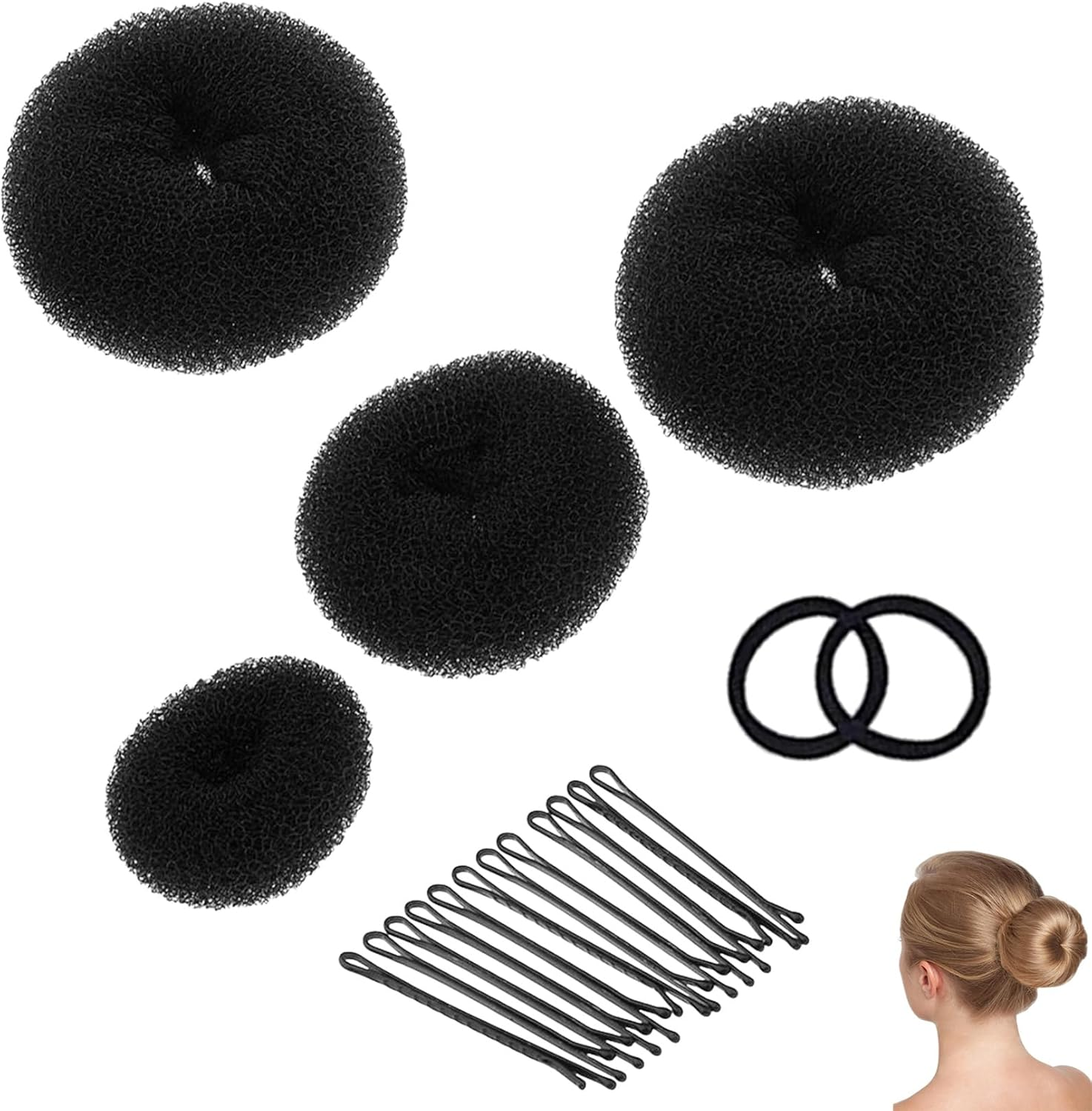 16-Piece Doughnut Hair Bun Set, Bun Maker Set for Dancers, Children, Girls (Brown)