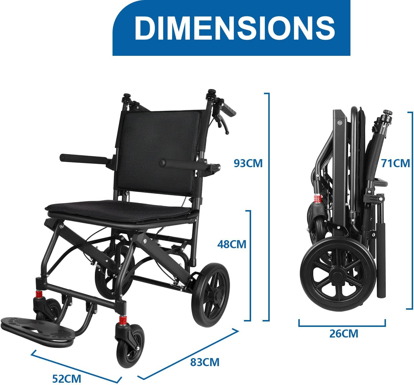 Ultra Light Transport Wheelchairs for Adults Weight 12KG, Lightweight Folding Wheelchairs for Seniors Support 220Lbs, Compact Travel Wheelchair Portable image number 3