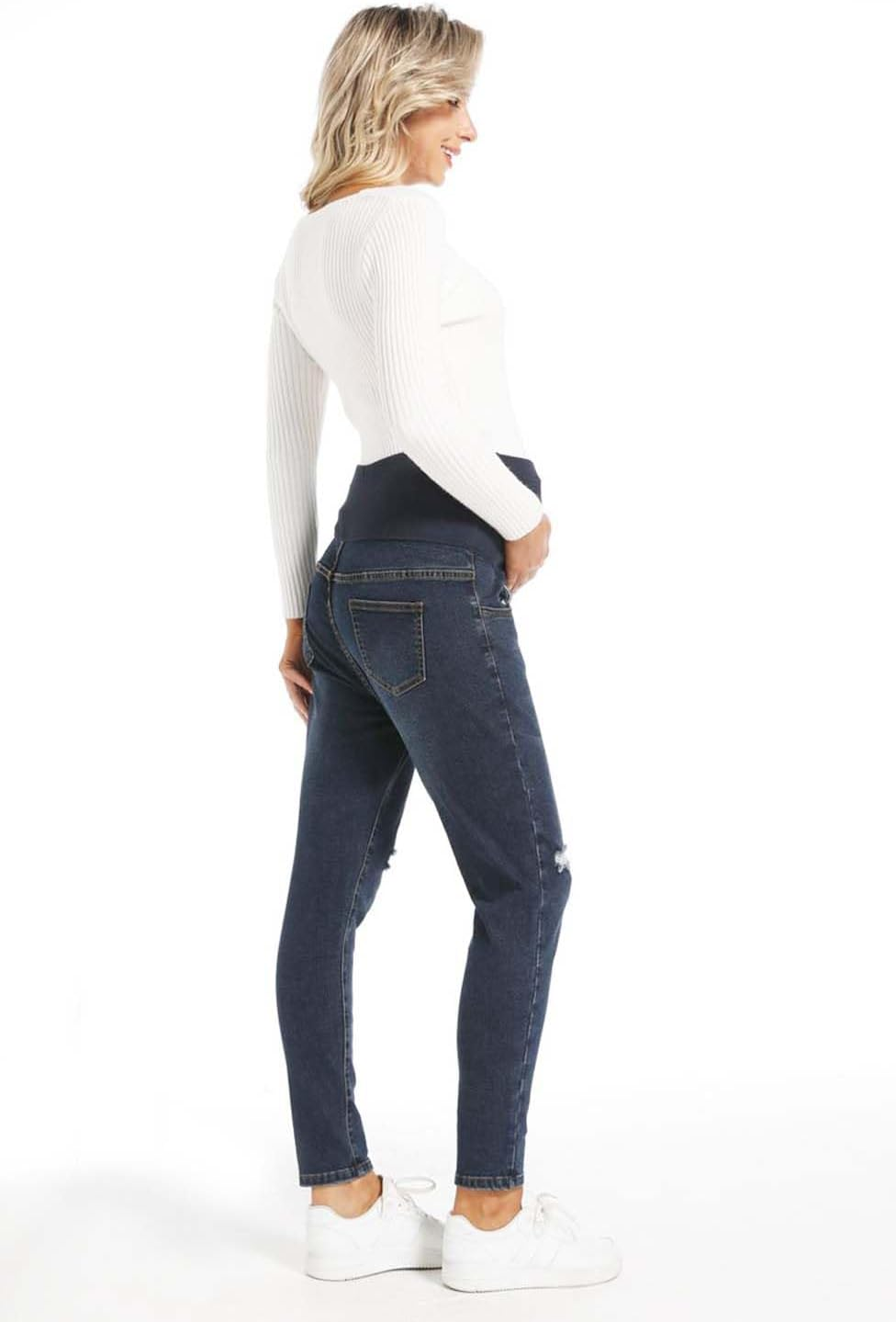 Maternity Jeans over the Belly Slim Stretch Maternity Denim Pants Casual Maternity Ripped Pants