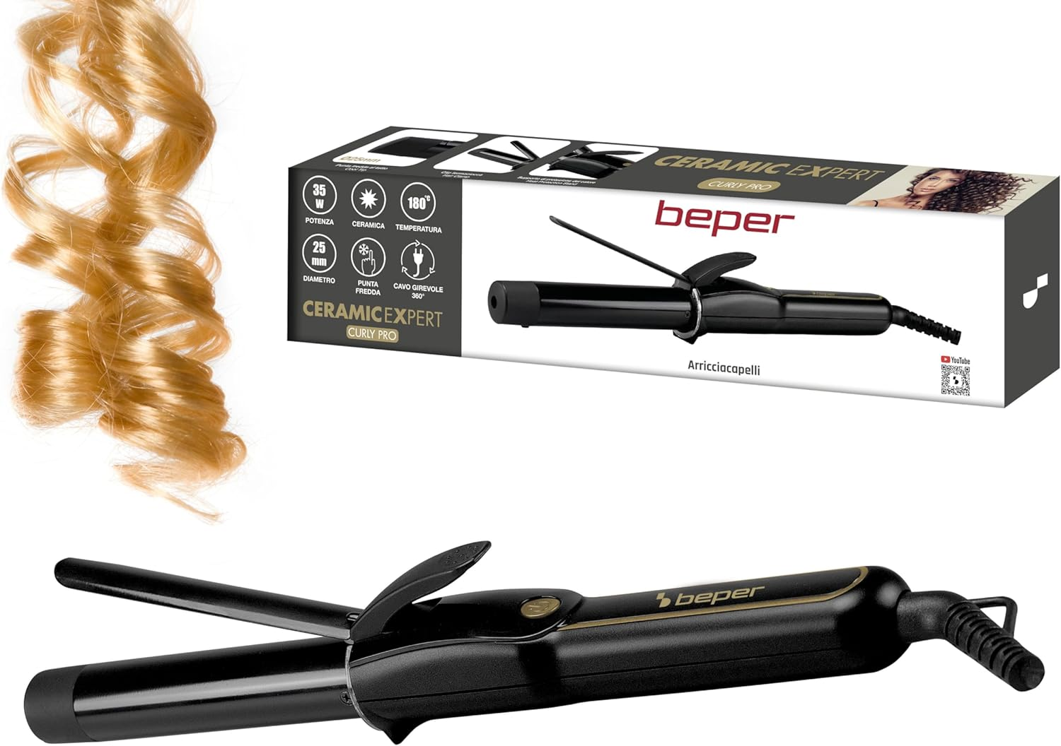BEPER P301PIS001 Curling Iron Ceramic Coating 35 W Diameter 25 Mm Curling Iron Max. Temperature 180 &deg;C Rotating Cord Cold Tip Black Peque&ntilde;o image number 5