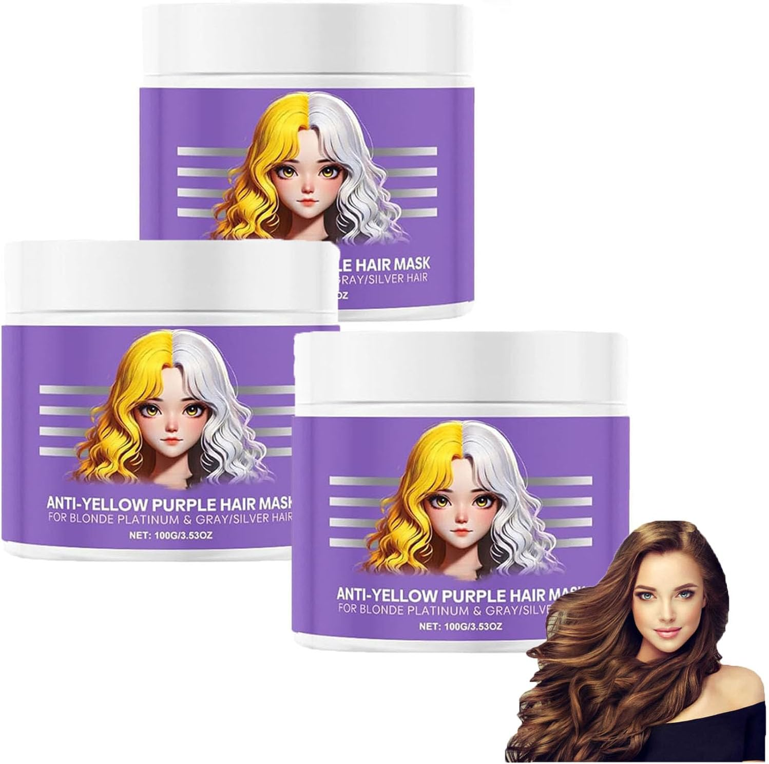 Anti-Yellowing Purple Hair Mask,Anti Yellow Purplehair Mask,Purple Hair Masks for Blonde Hair,Purplemoisturizing Conditioner,Remove Yellow Tones & Condition Dry,Rich Roots for All Hair Types (3Pcs)