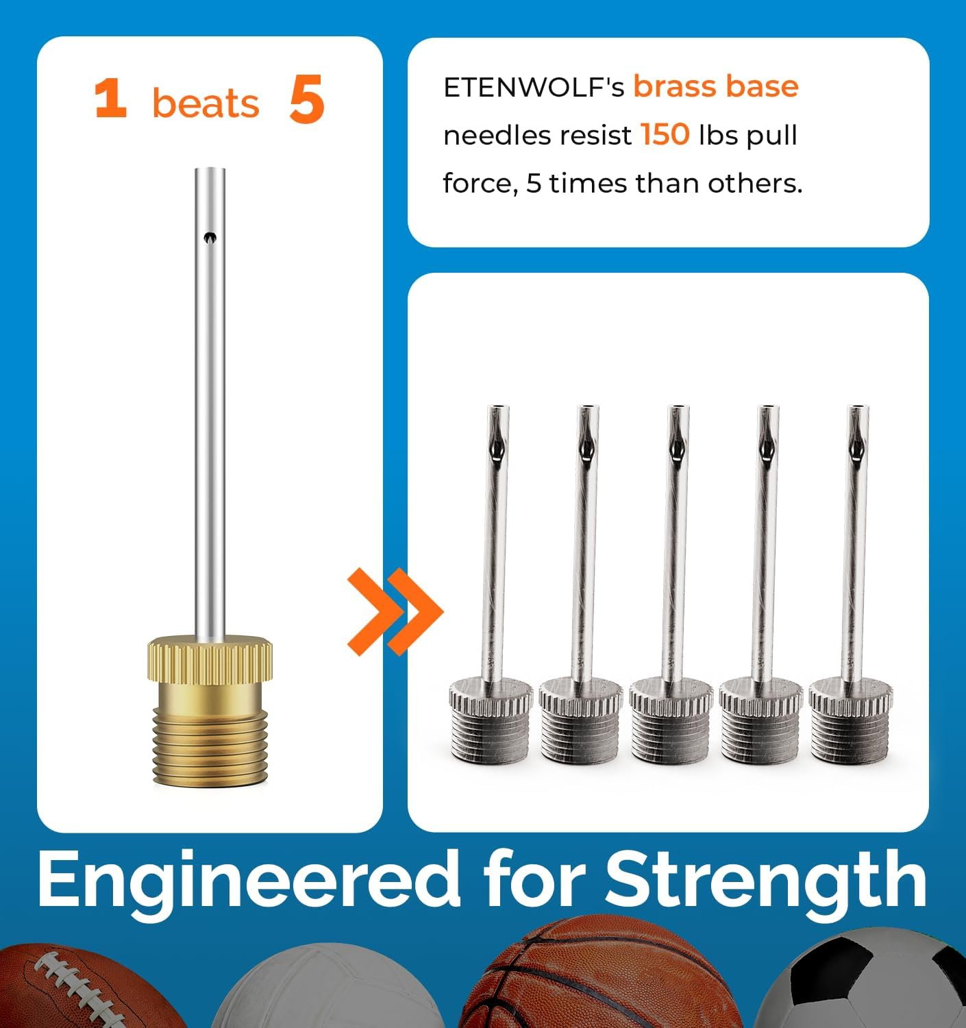 ETENWOLF A102 Brass Ball Pump Needles Pack of 12, No Break Heavy Duty Air Pump Needles for Balls with Storage Case, Compatible with Hand Pump and Electric Pump, Stainless Steel Body image number 2